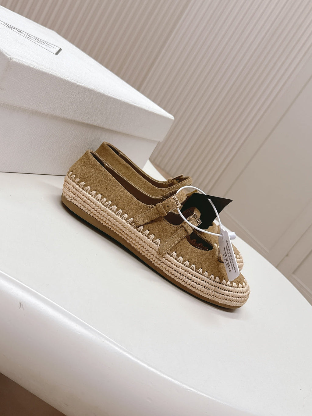 PRADA 26S MARY JANE ESPADRILLES SHOES IN BROWN SUEDE WITH LOGO