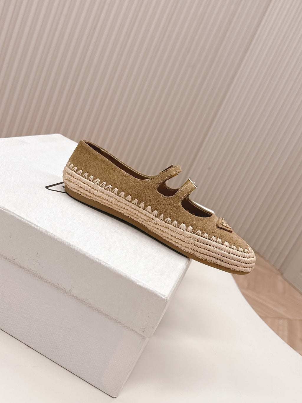 PRADA 26S MARY JANE ESPADRILLES SHOES IN BROWN SUEDE WITH LOGO