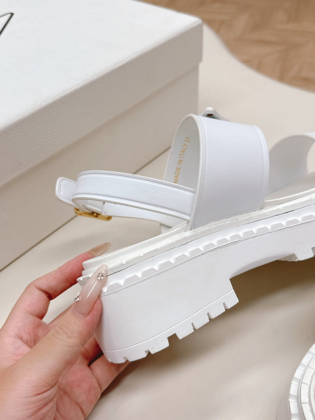 PRADA 25S SANDALS IN WHITE CALFSKIN LOGO