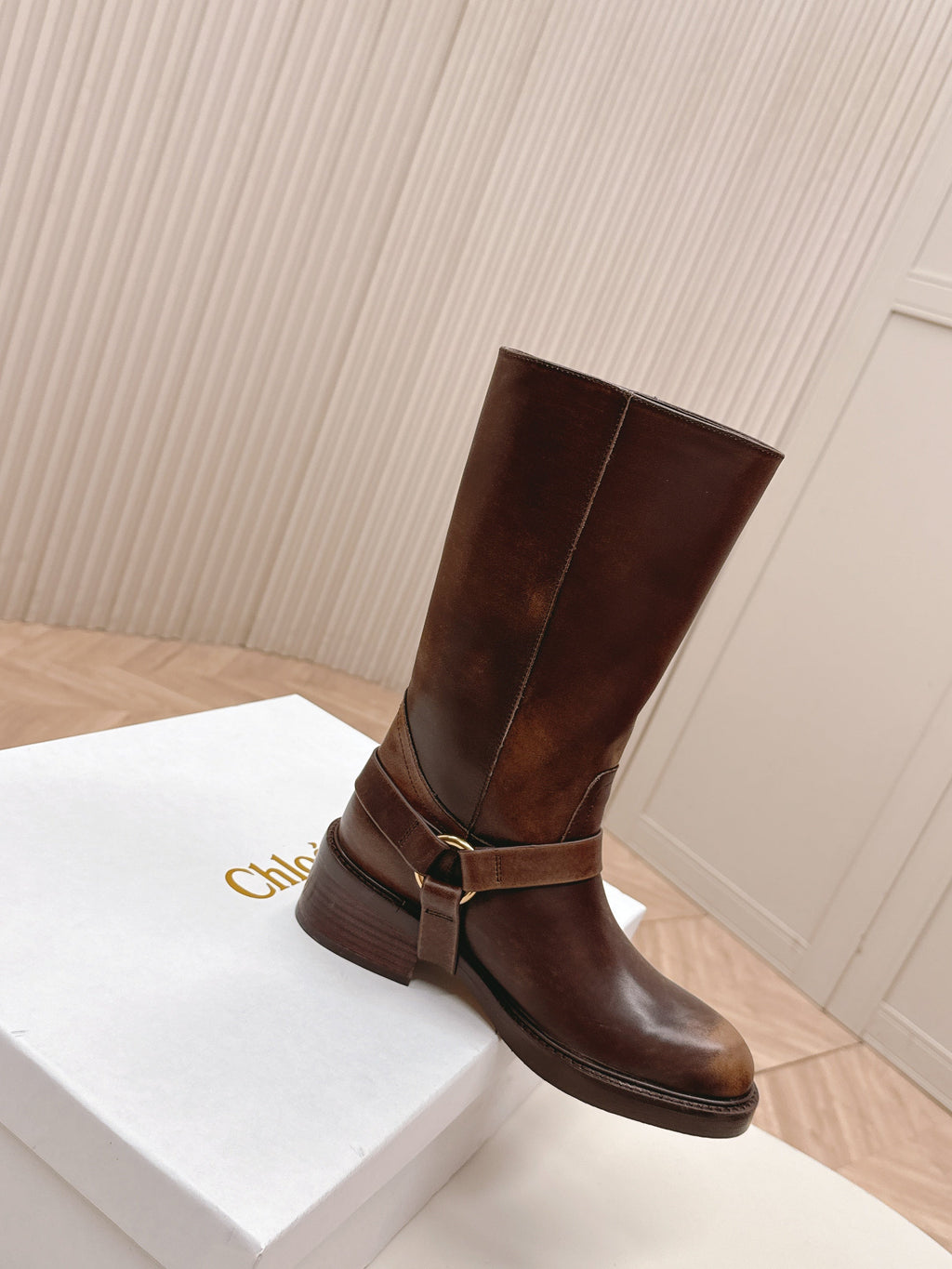 CHLOÉ 26S BOOTS 45 MM IN BROWN CALFSKIN