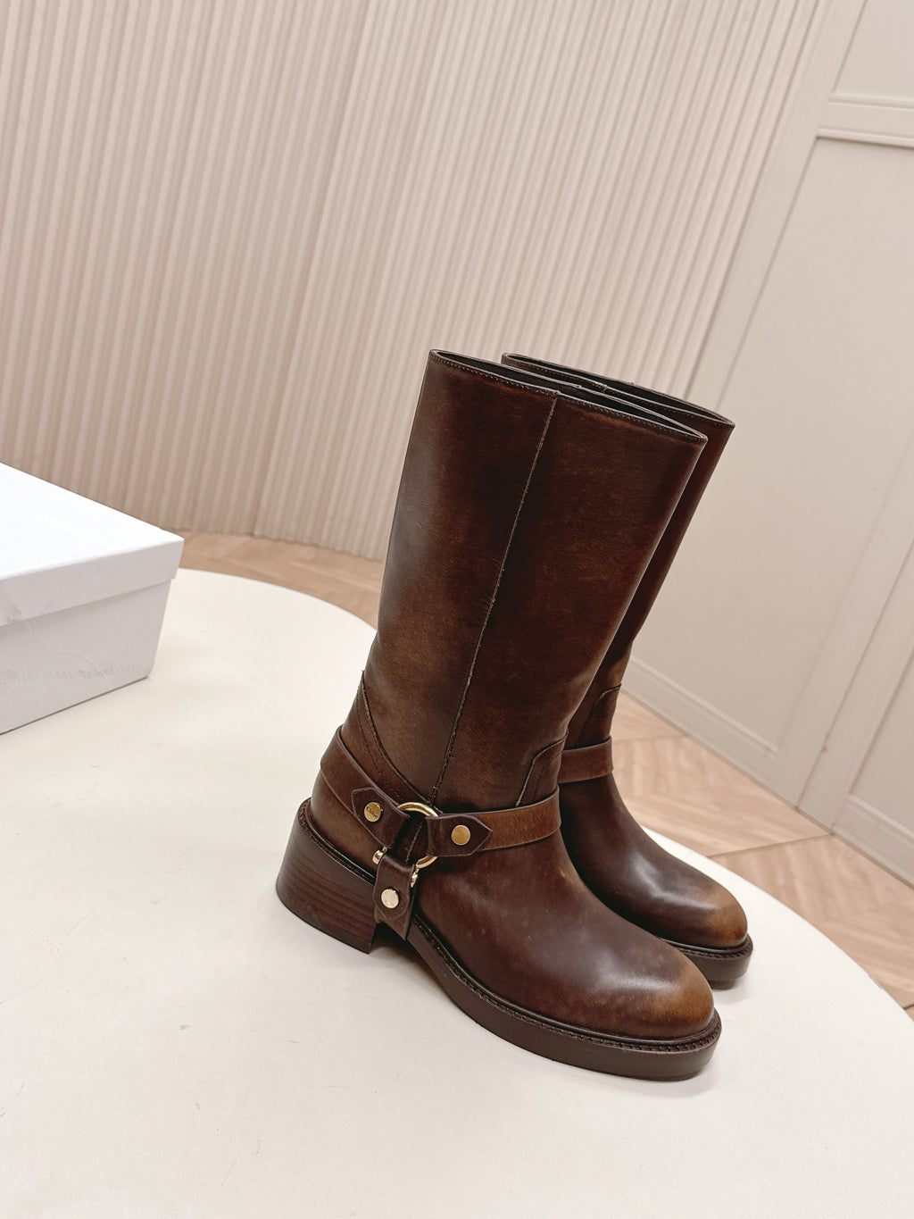 CHLOÉ 26S BOOTS 45 MM IN BROWN CALFSKIN