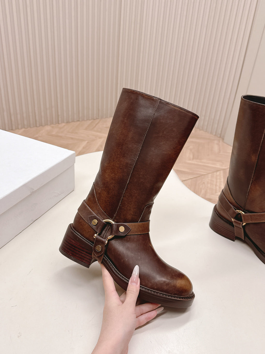 CHLOÉ 26S BOOTS 45 MM IN BROWN CALFSKIN