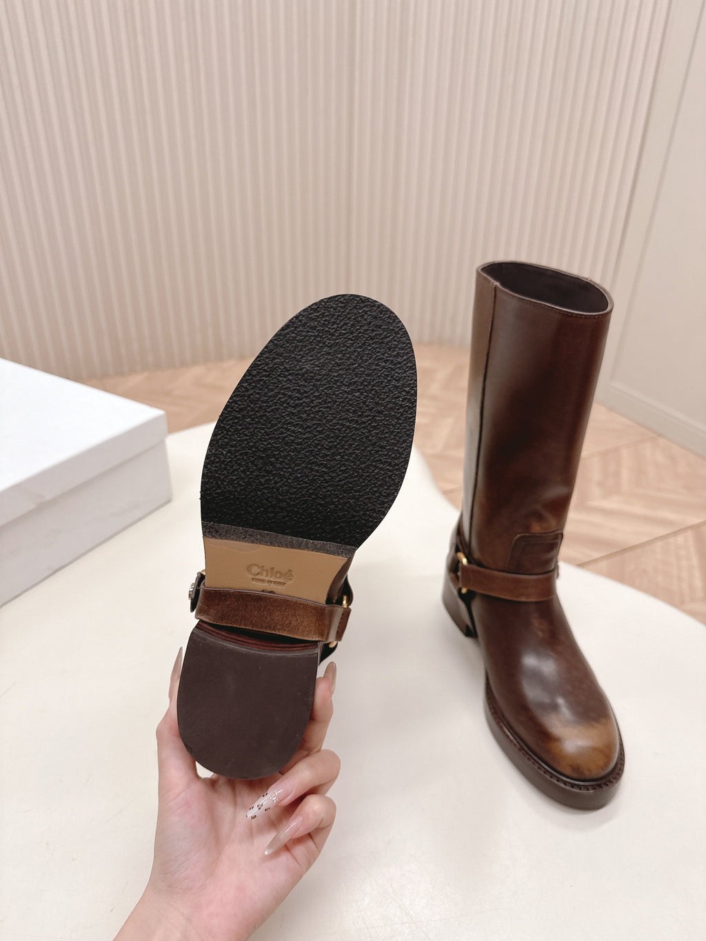 CHLOÉ 26S BOOTS 45 MM IN BROWN CALFSKIN