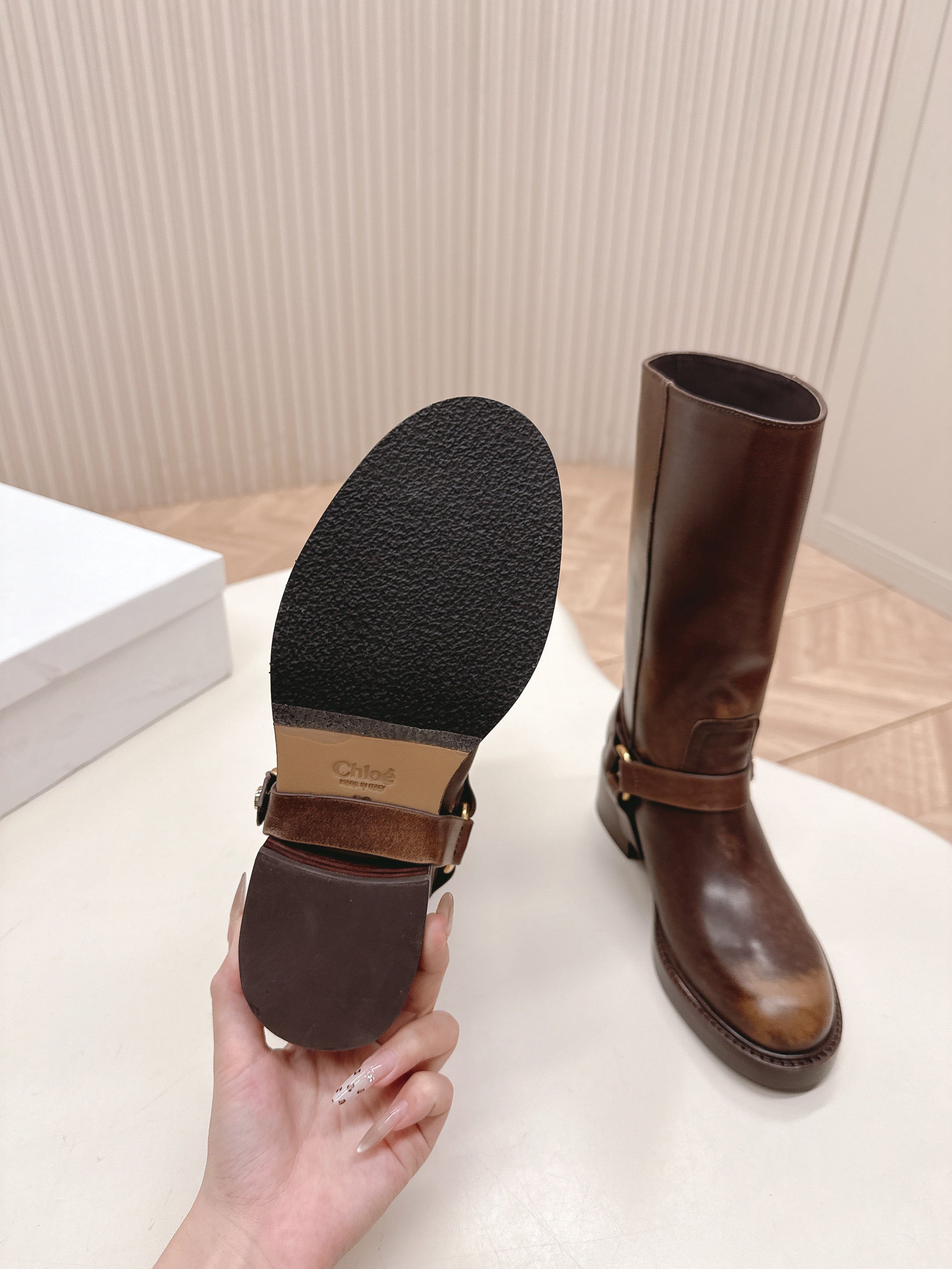 CHLOÉ 26S BOOTS 45 MM IN BROWN CALFSKIN