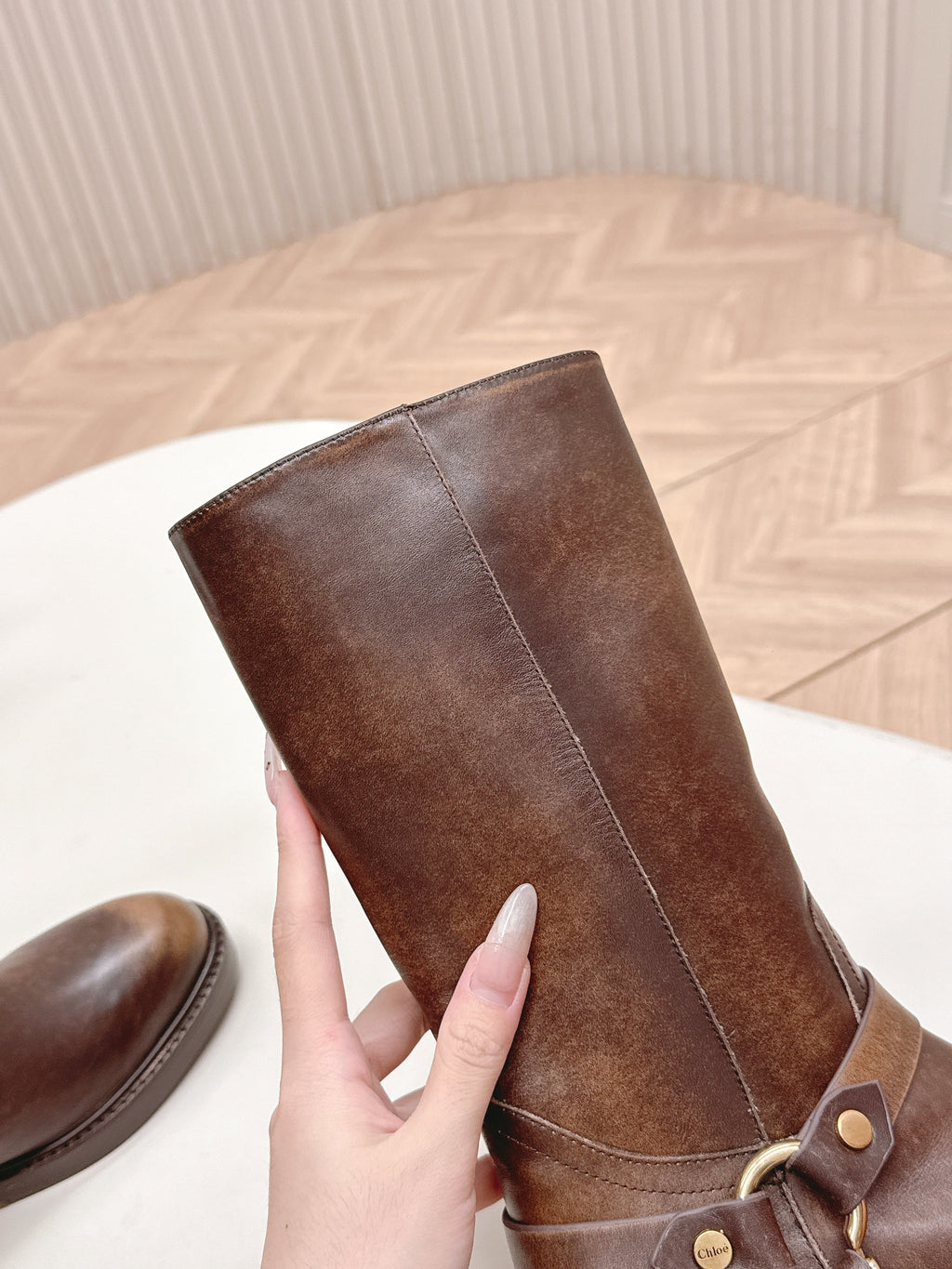 CHLOÉ 26S BOOTS 45 MM IN BROWN CALFSKIN