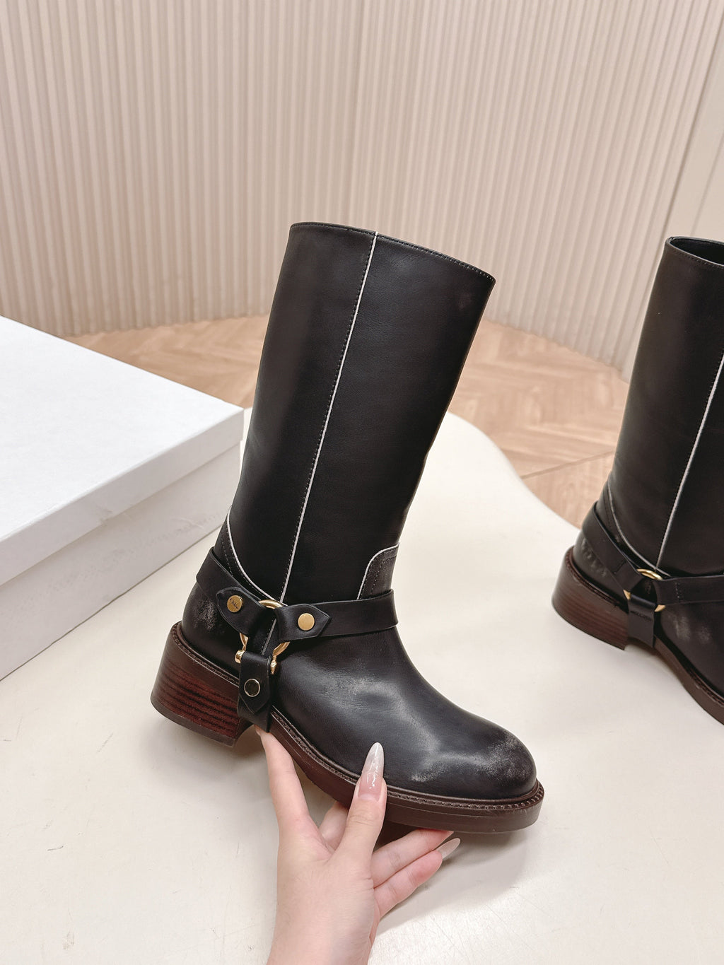 CHLOÉ 26S BOOTS 45 MM IN BLACK CALFSKIN