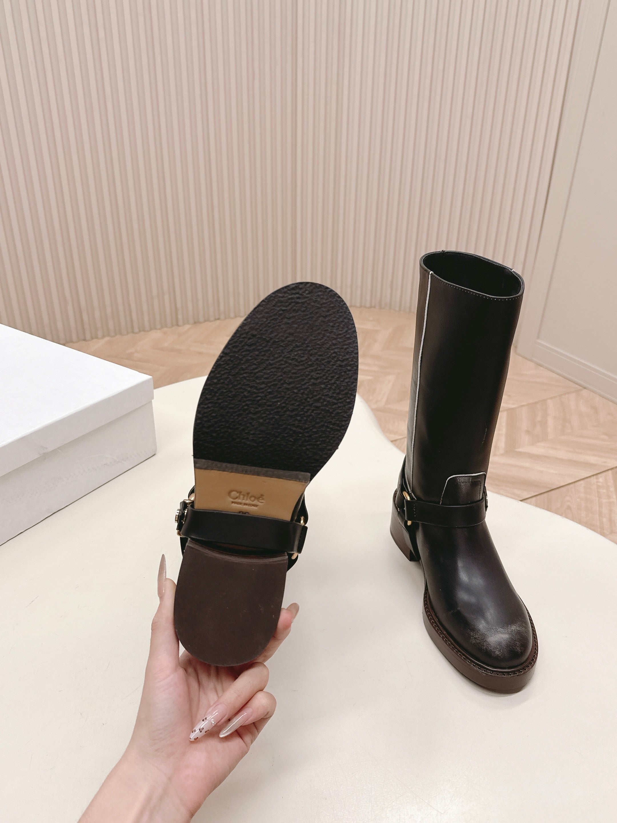 CHLOÉ 26S BOOTS 45 MM IN BLACK CALFSKIN