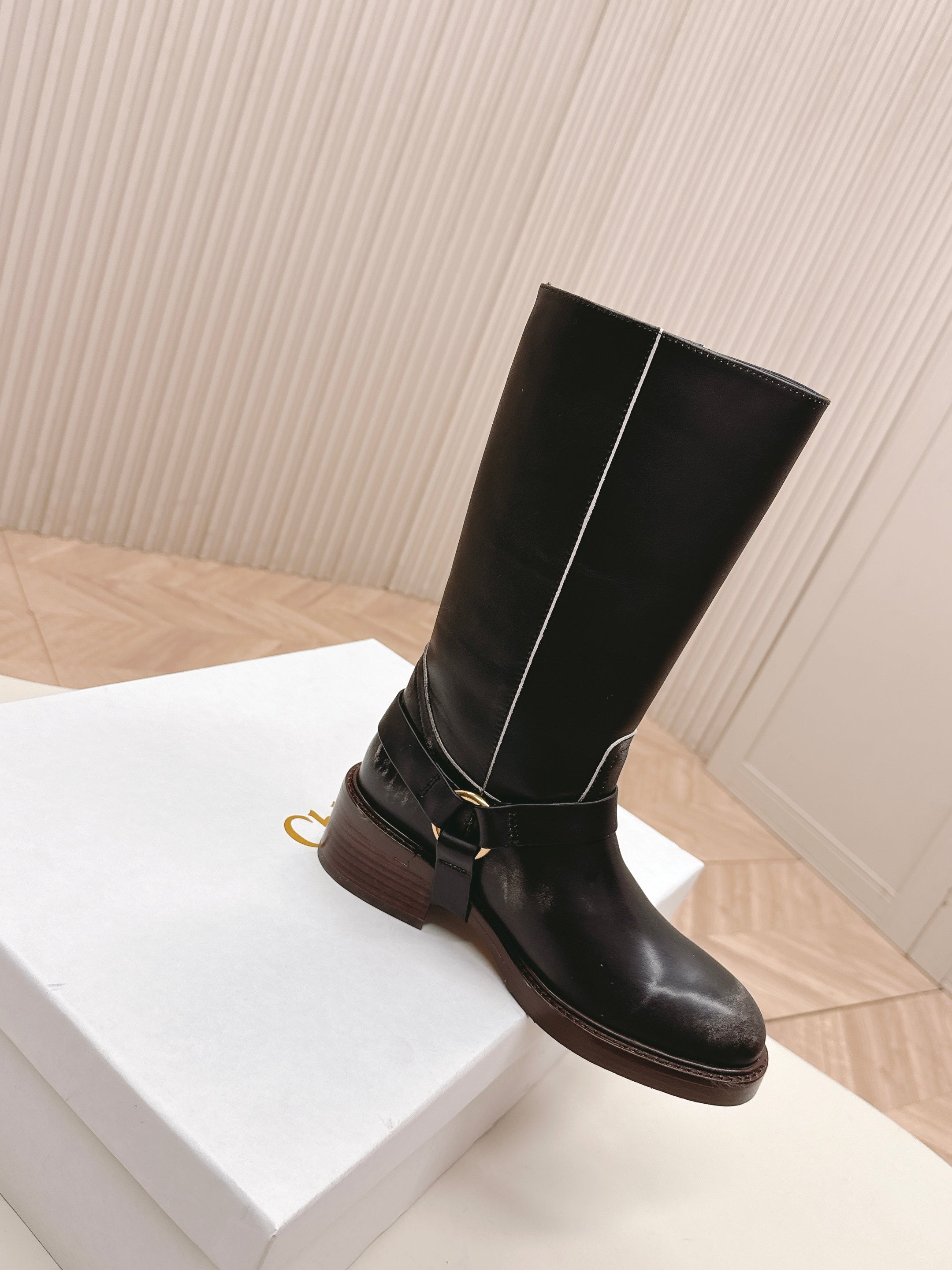 CHLOÉ 26S BOOTS 45 MM IN BLACK CALFSKIN