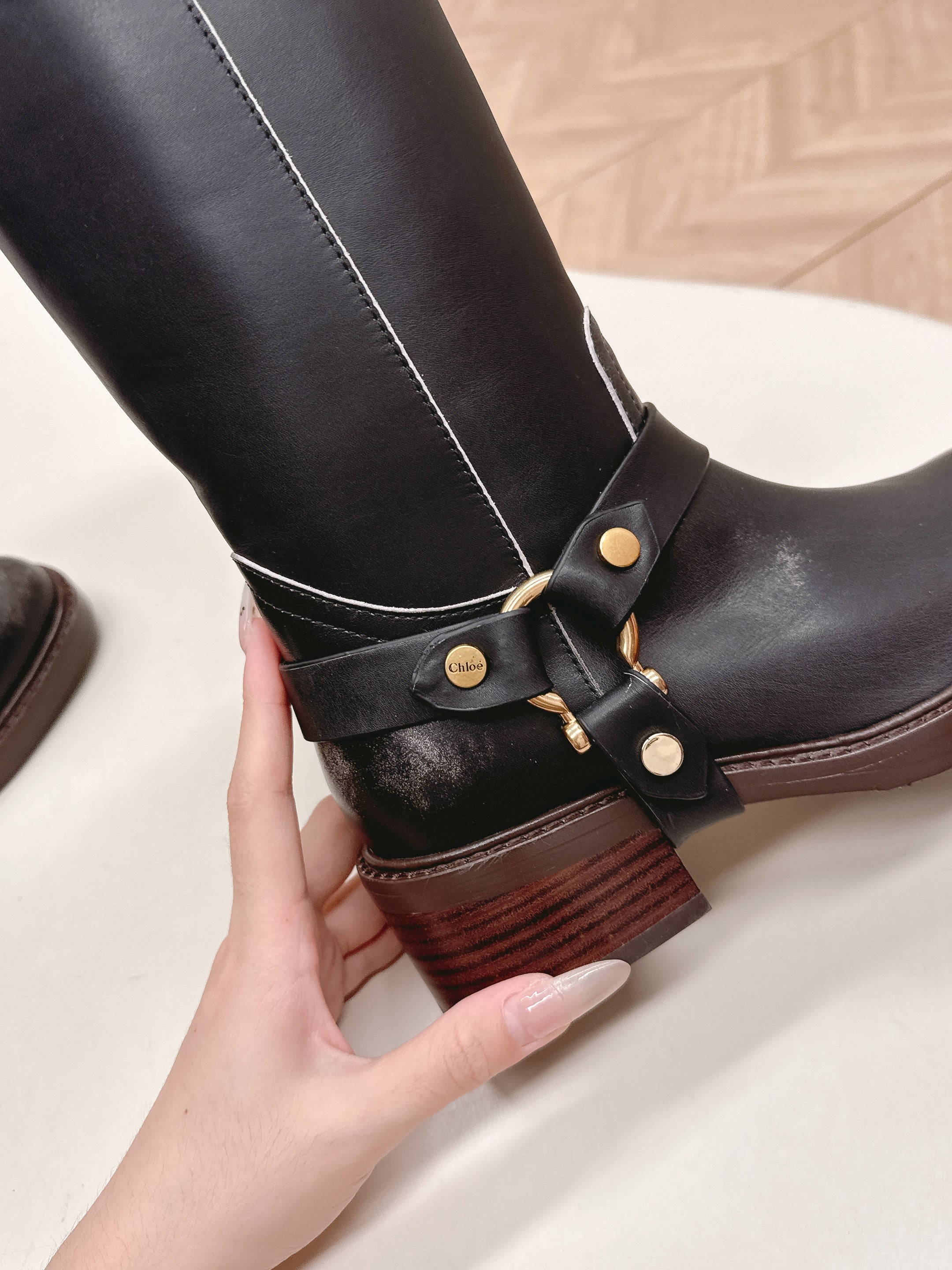 CHLOÉ 26S BOOTS 45 MM IN BLACK CALFSKIN