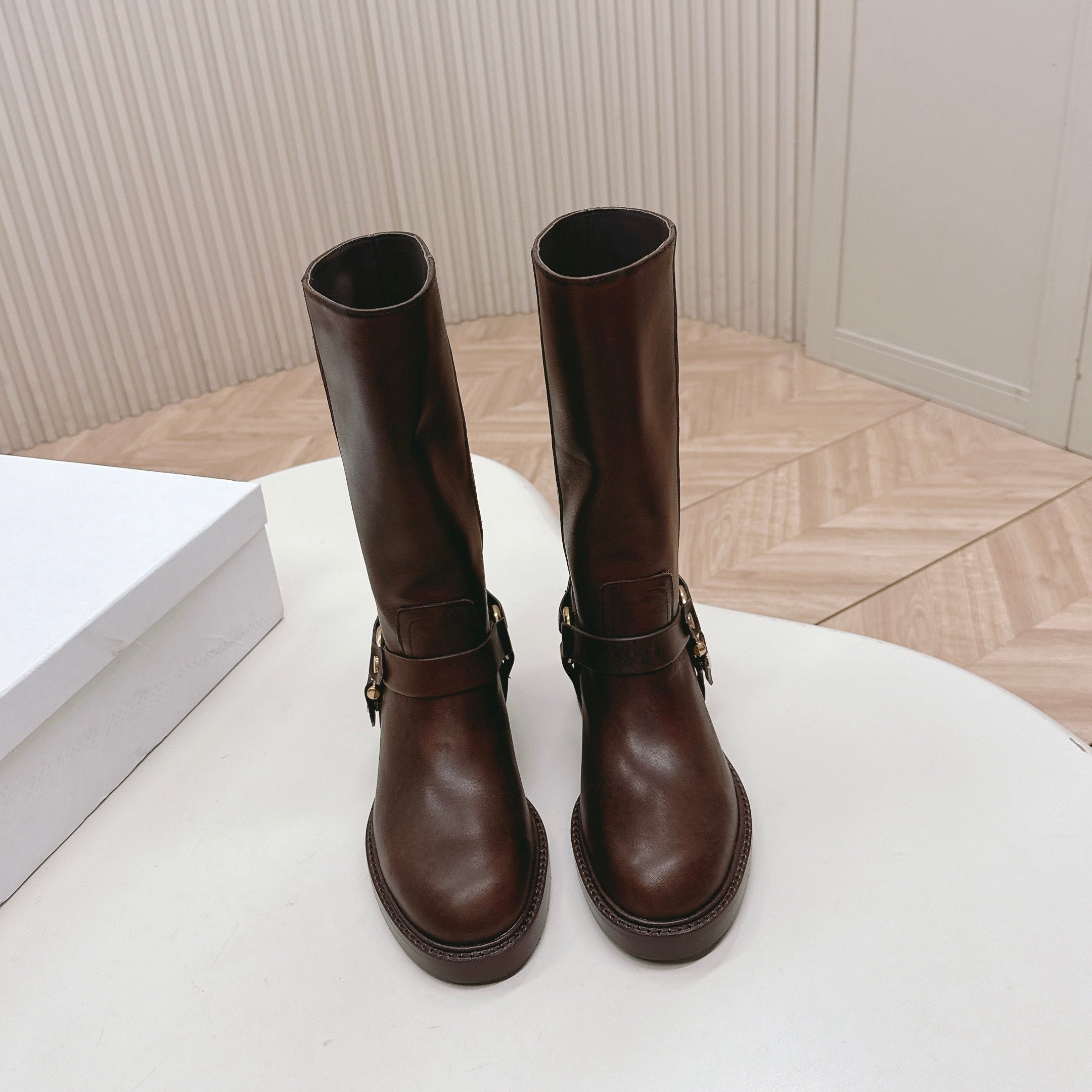 CHLOÉ 26S BOOTS 45 MM IN DARK BROWN CALFSKIN