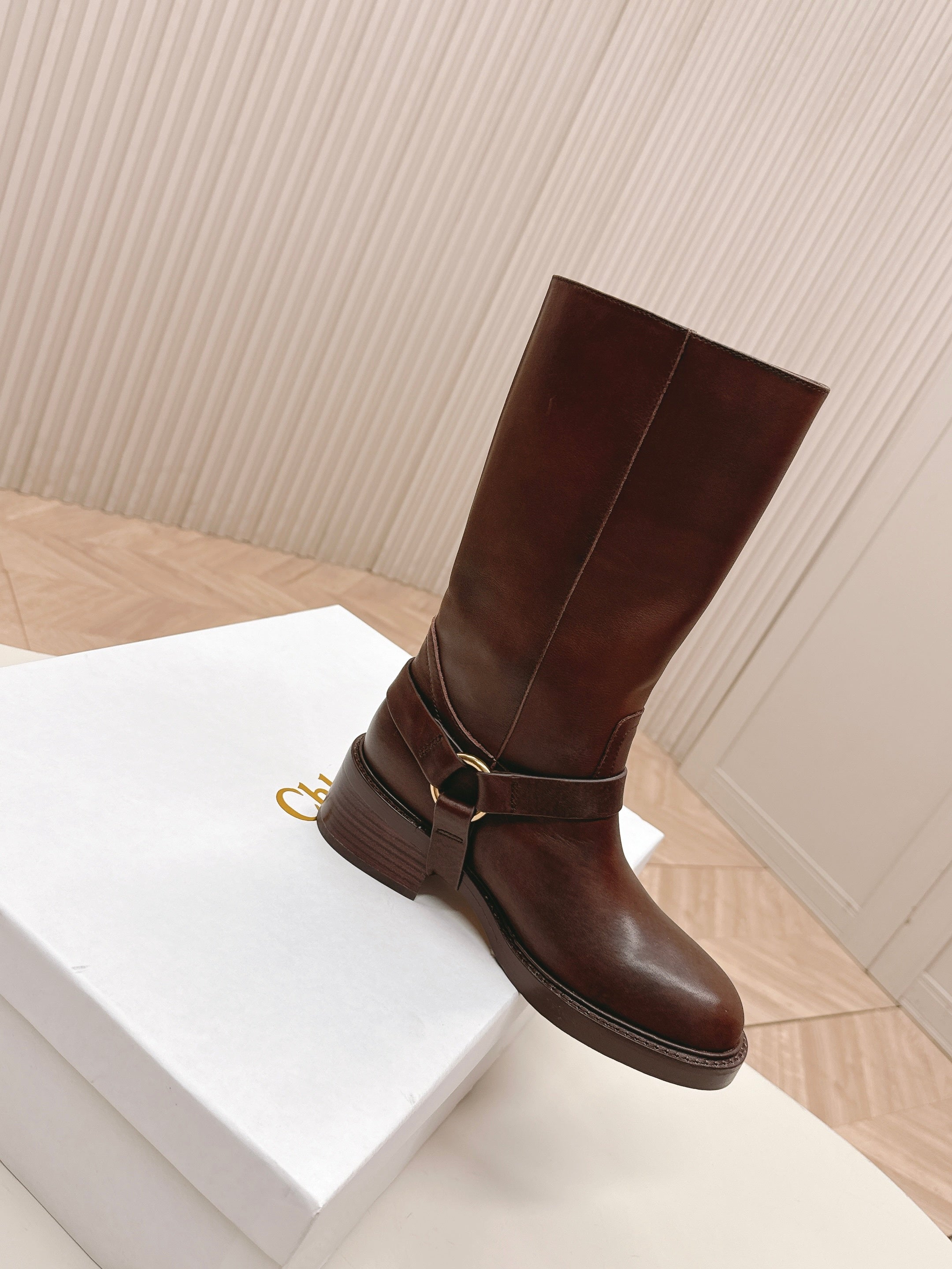 CHLOÉ 26S BOOTS 45 MM IN DARK BROWN CALFSKIN