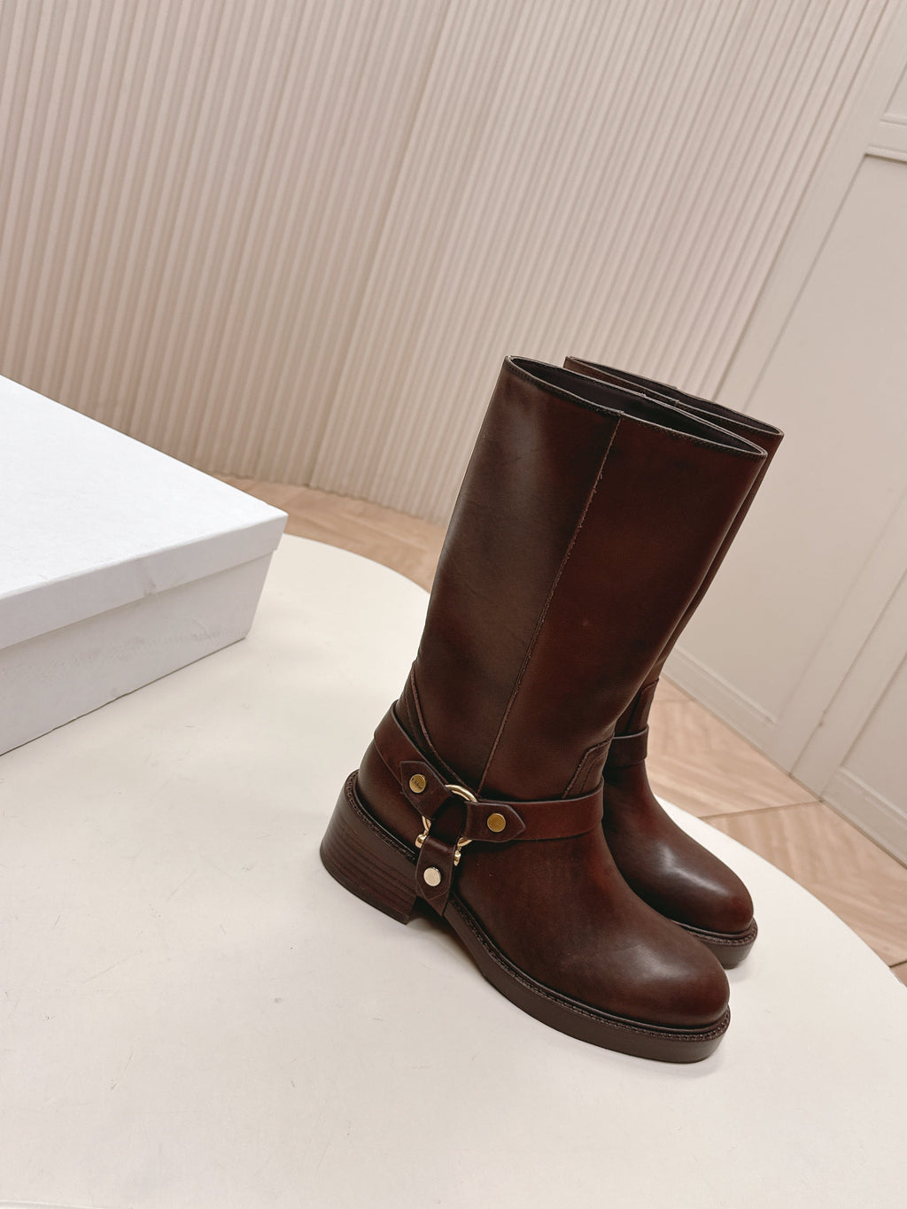 CHLOÉ 26S BOOTS 45 MM IN DARK BROWN CALFSKIN