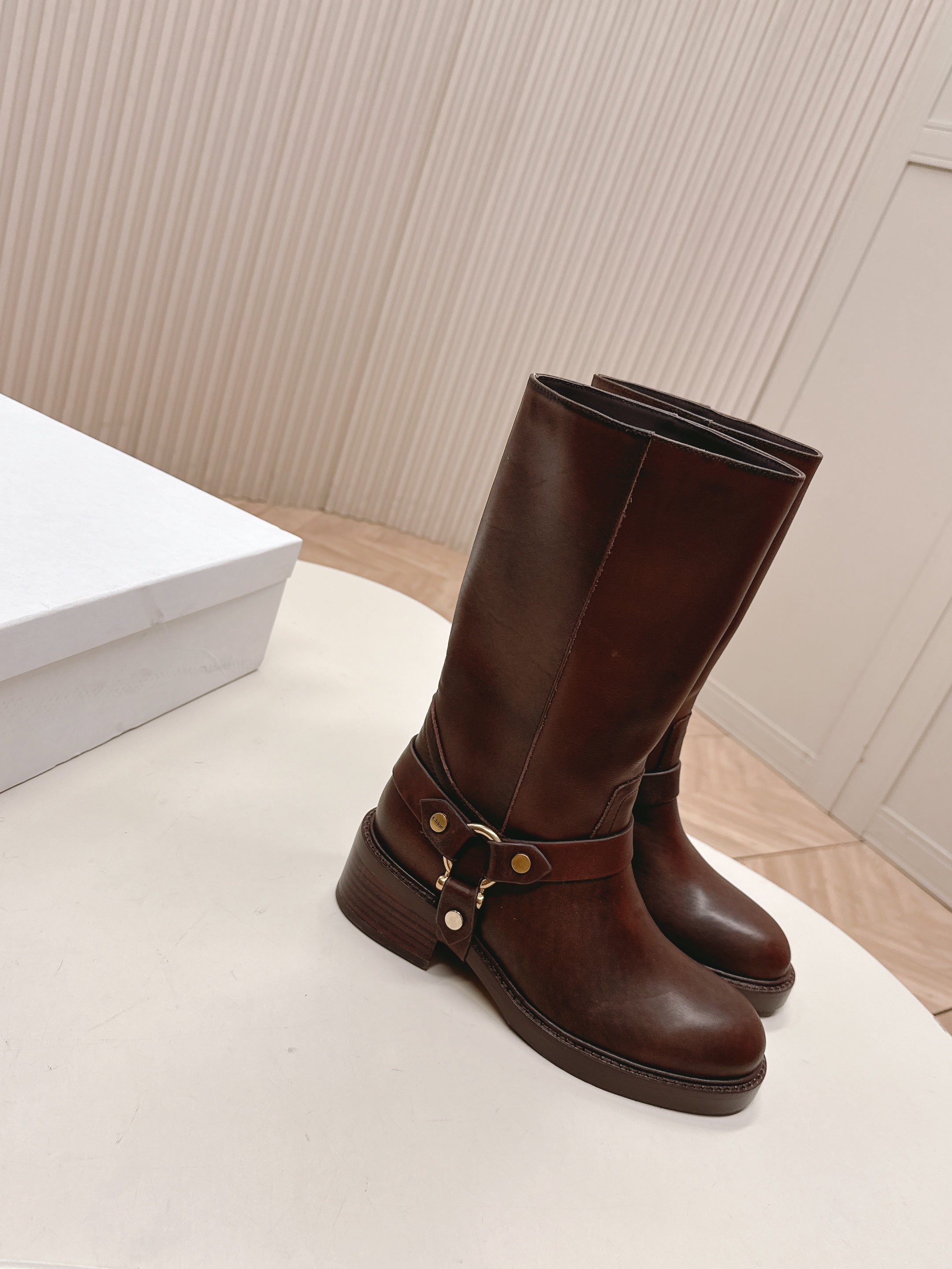 CHLOÉ 26S BOOTS 45 MM IN DARK BROWN CALFSKIN
