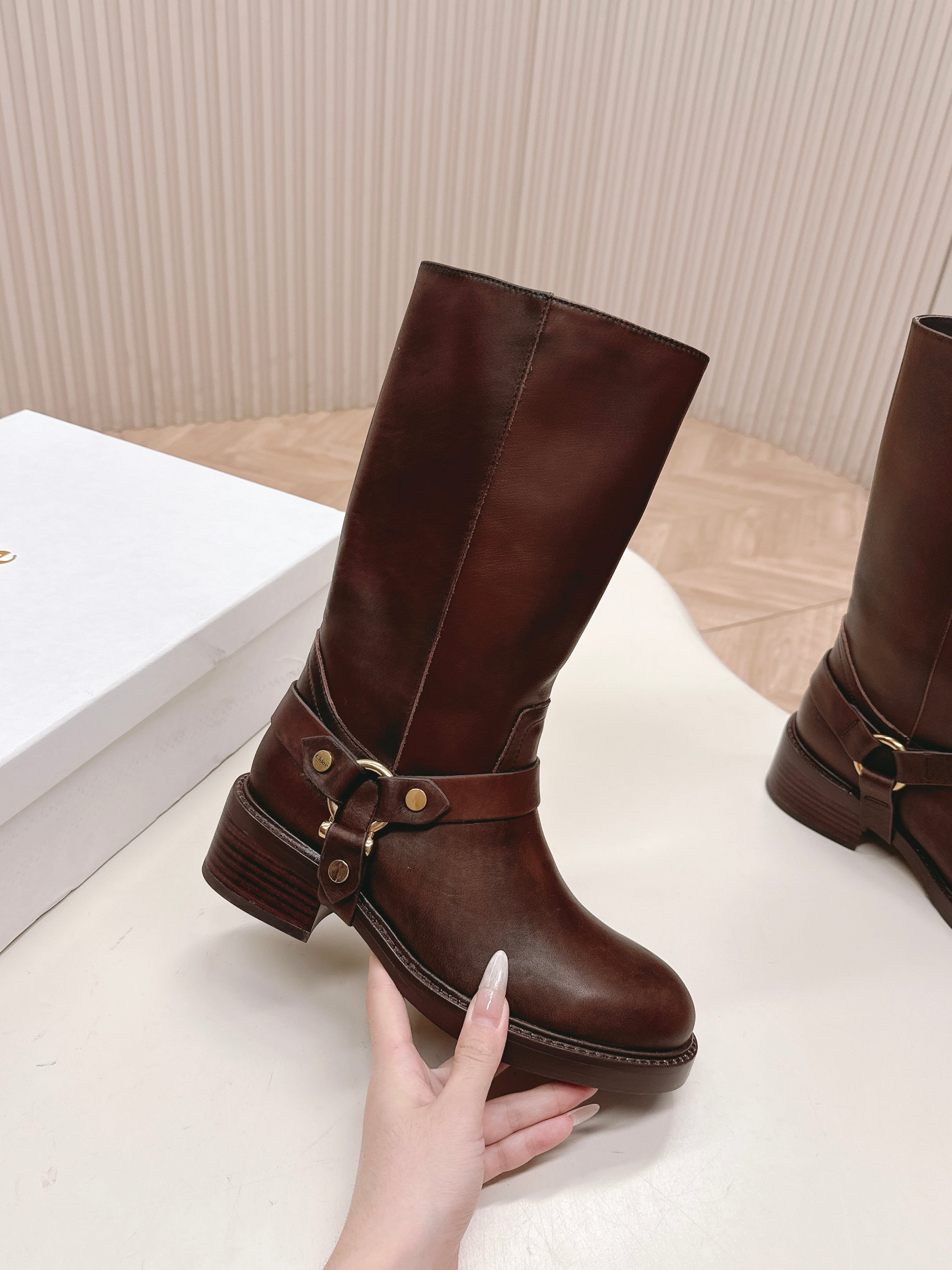 CHLOÉ 26S BOOTS 45 MM IN DARK BROWN CALFSKIN