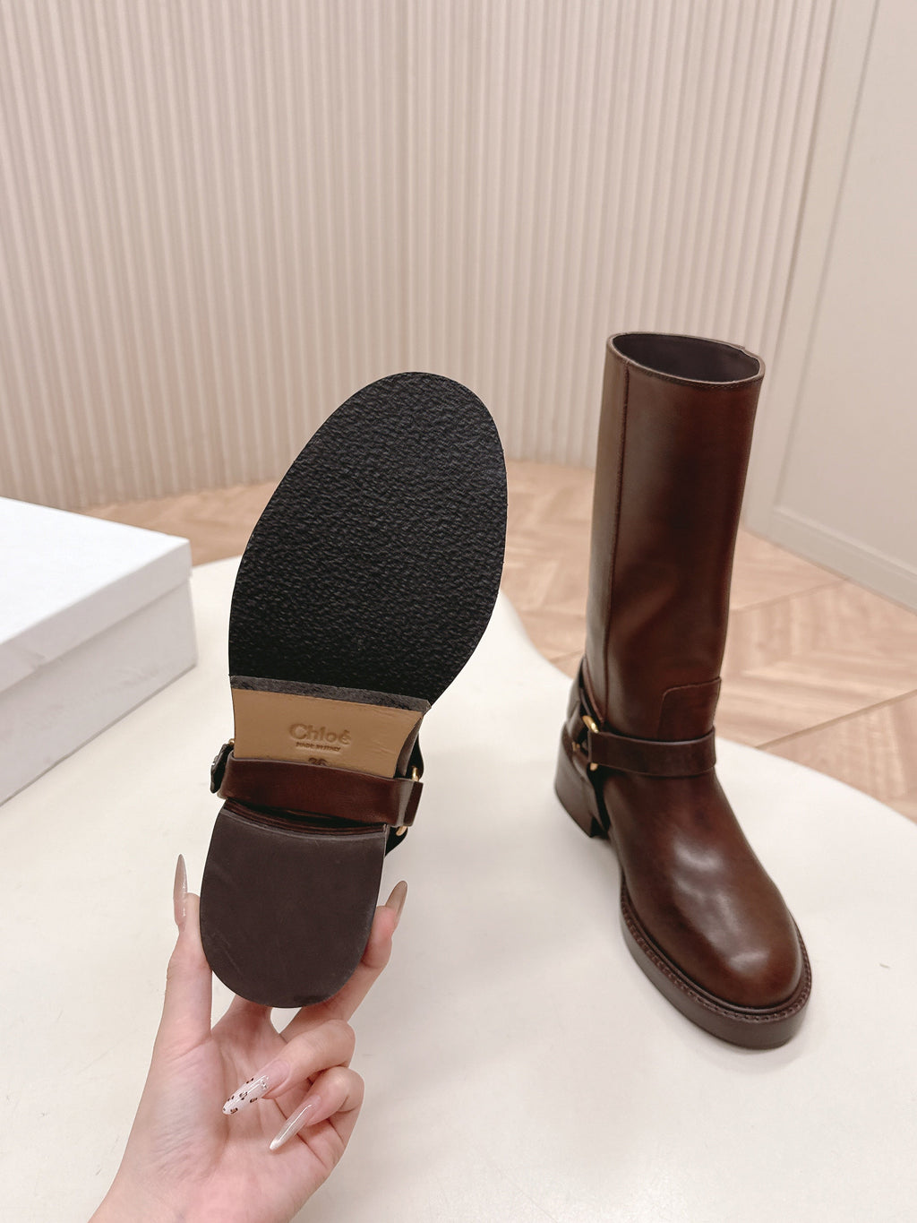 CHLOÉ 26S BOOTS 45 MM IN DARK BROWN CALFSKIN