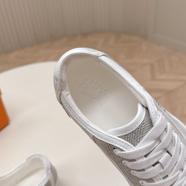 HM 25S SNEAKER LOW SPORTS IN GREY CANVAS MIX WHITE LAMBSKIN