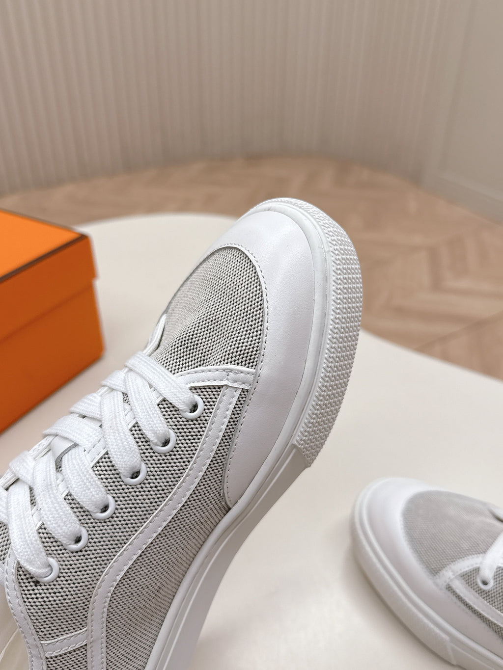 HM 25S SNEAKER LOW SPORTS IN GREY CANVAS MIX WHITE LAMBSKIN