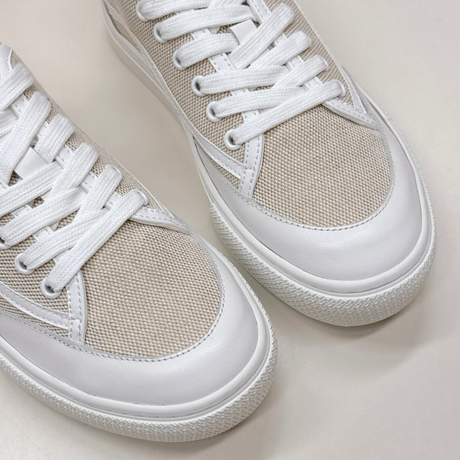 HM 25S SNEAKER LOW SPORTS IN BEIGE CANVAS MIX WHITE LAMBSKIN