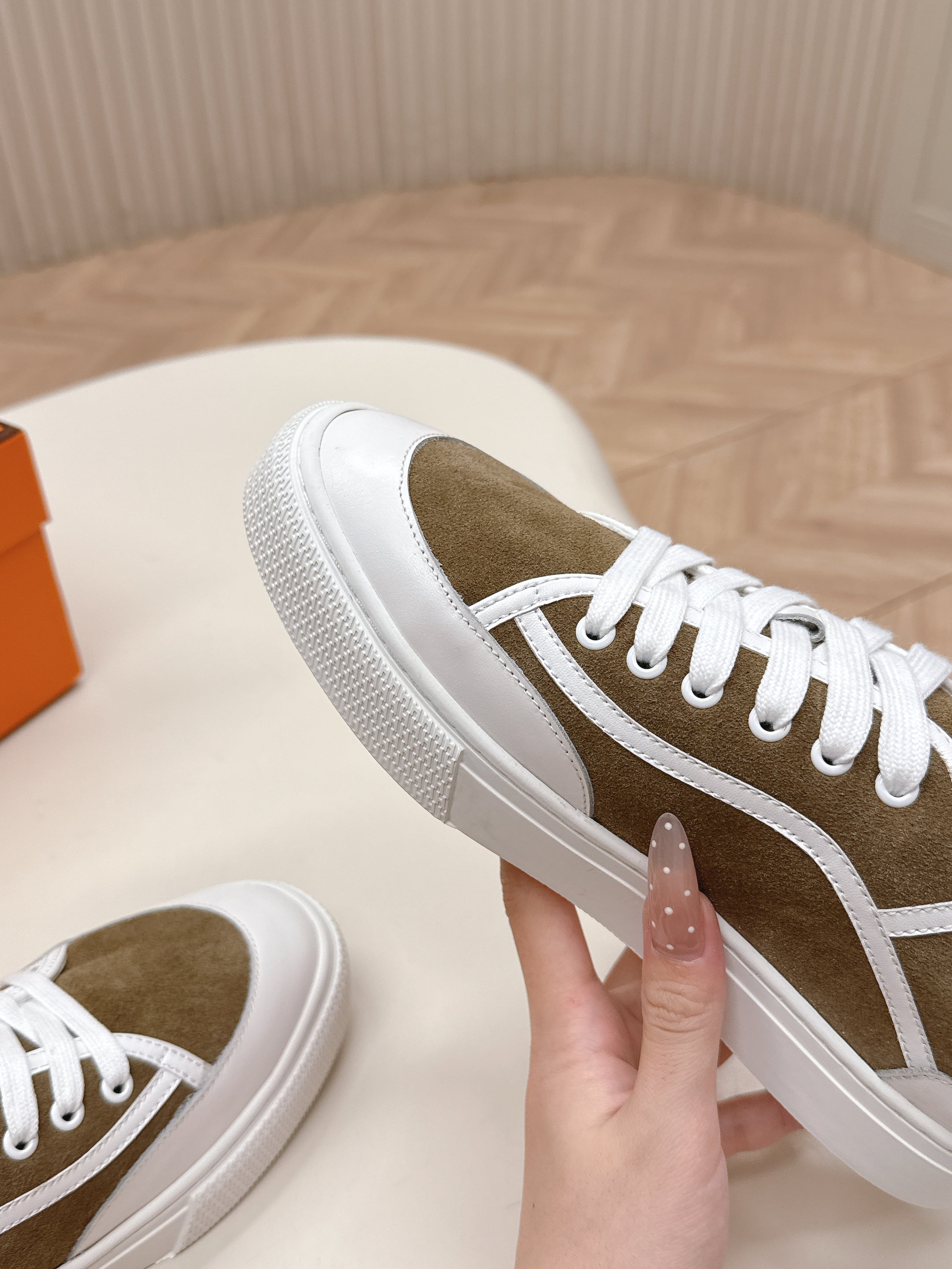 HM 25S SNEAKER LOW SPORTS IN BROWN SUEDE MIX WHITE LAMBSKIN