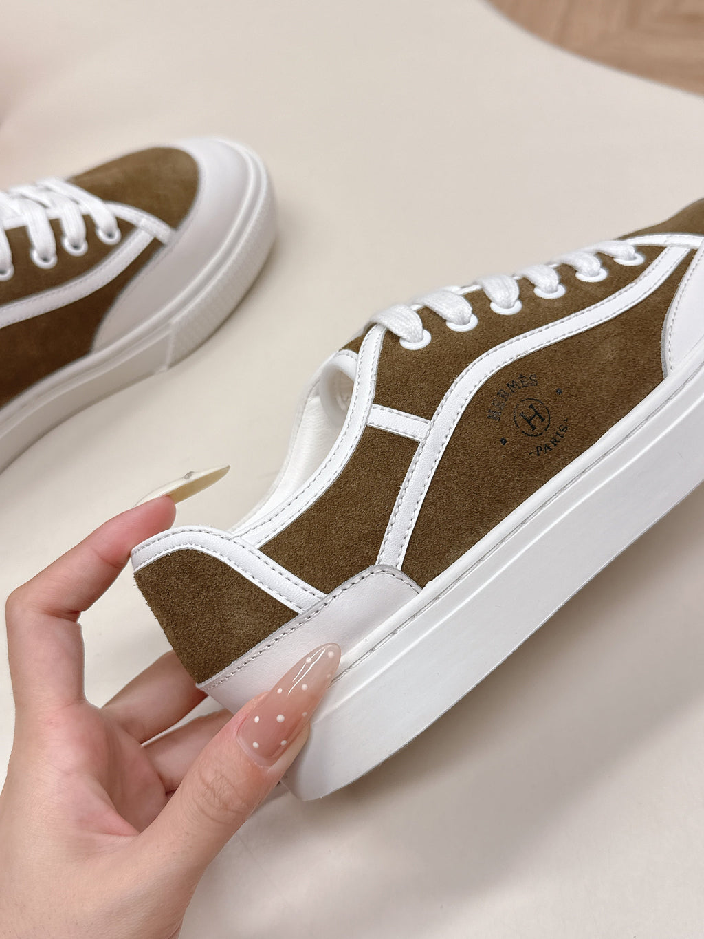 HM 25S SNEAKER LOW SPORTS IN BROWN SUEDE MIX WHITE LAMBSKIN