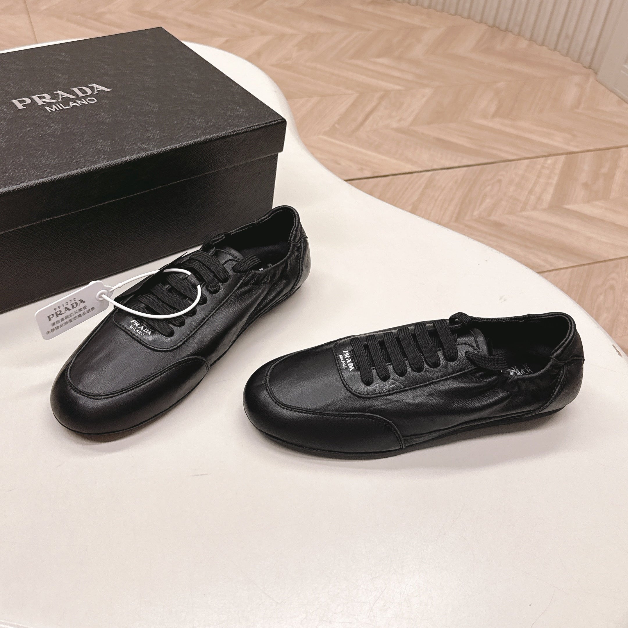 PRADA 26S MARY JANE SHOES IN BLACK CALFSKIN