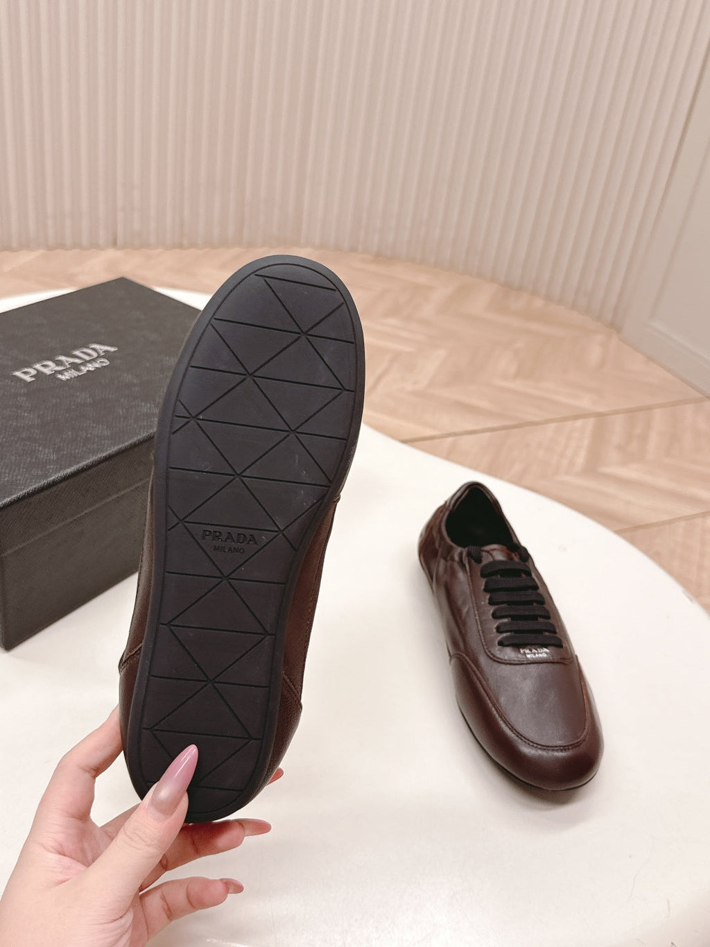 PRADA 26S MARY JANE SHOES IN DARK BROWN CALFSKIN