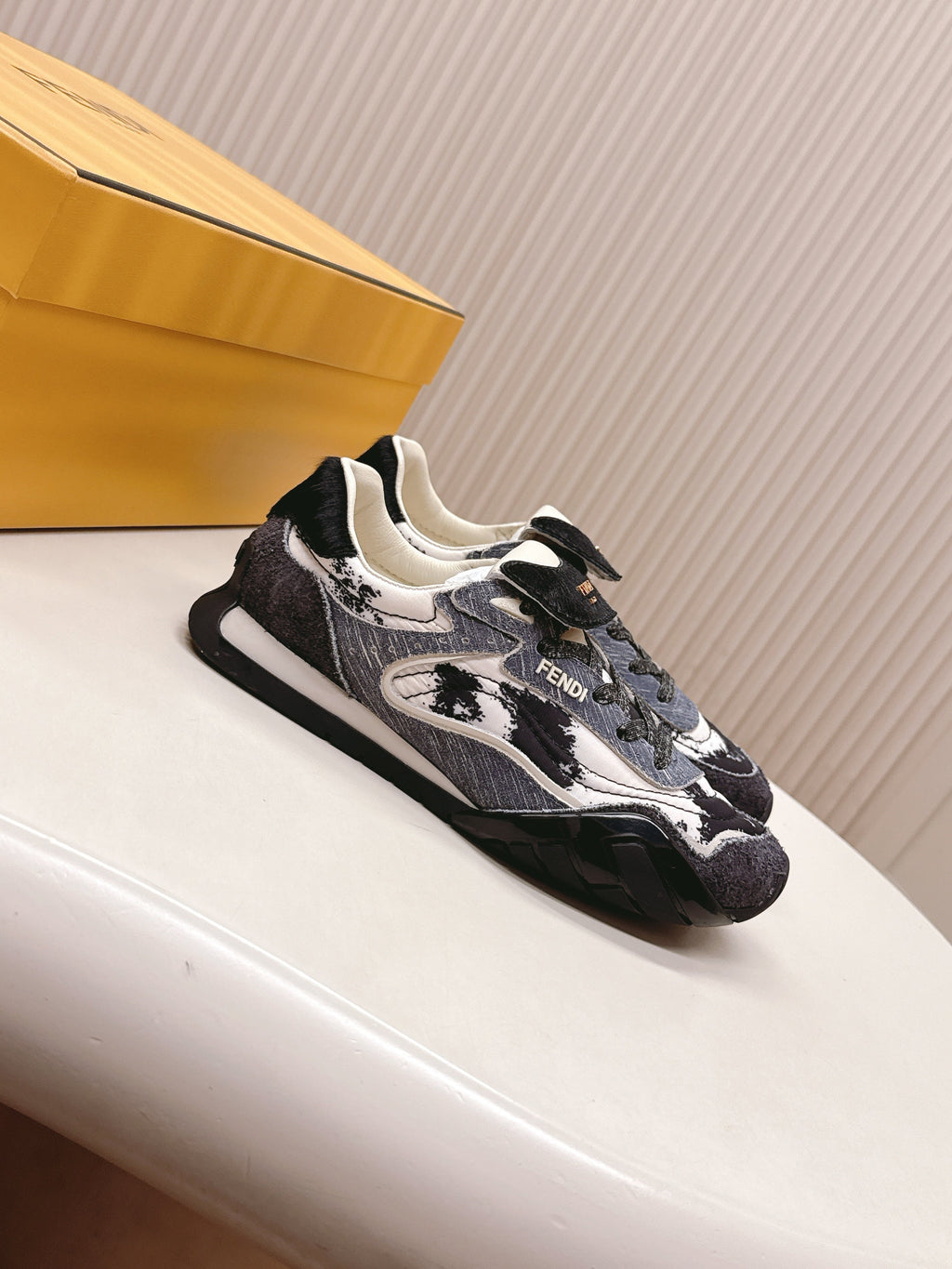 FENDI 25S CORTEZ RETRO SNEAKERS IN DARK CHARCOAL PURPLE SUEDE AND FABRIC