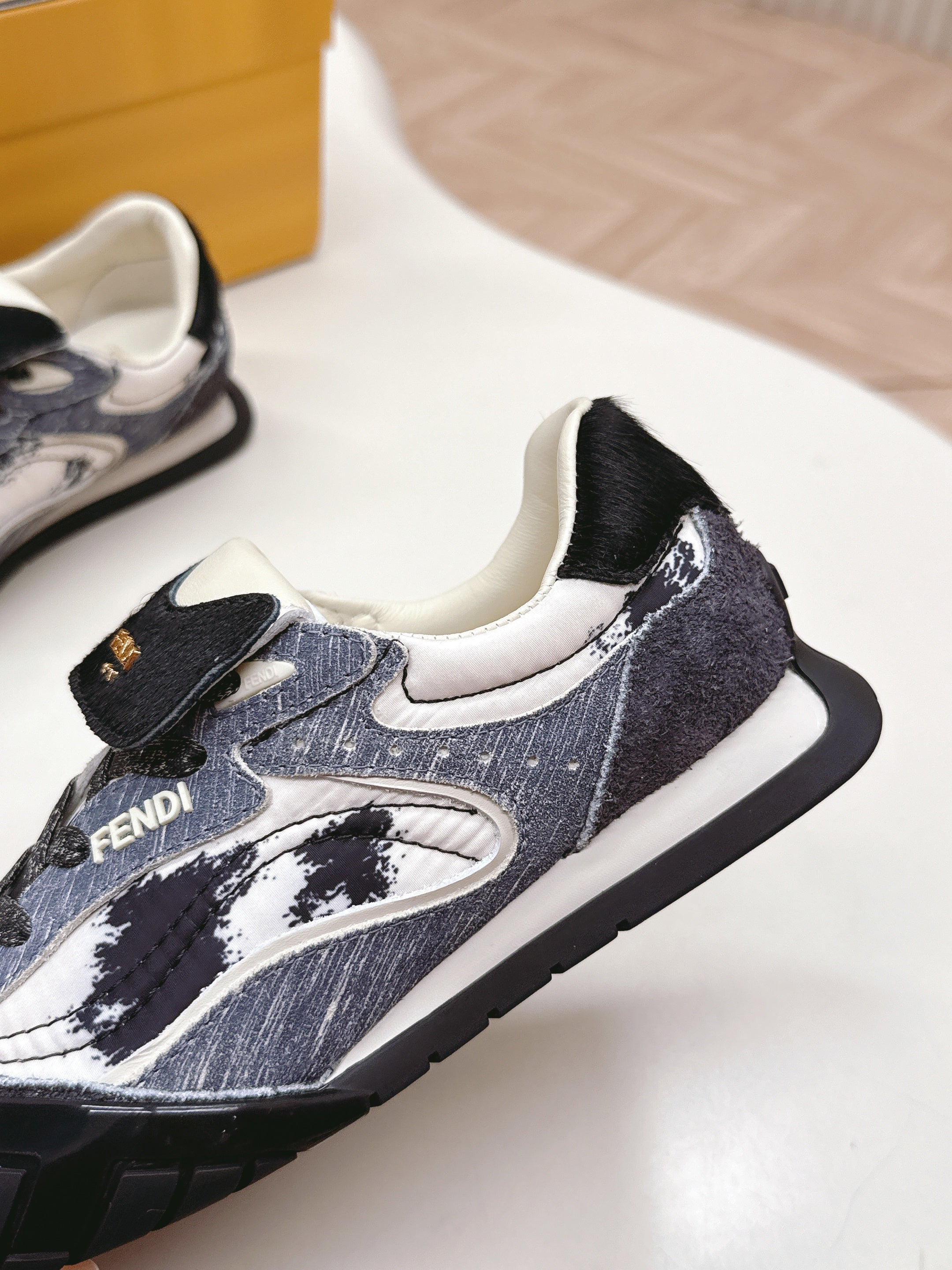 FENDI 25S CORTEZ RETRO SNEAKERS IN DARK CHARCOAL PURPLE SUEDE AND FABRIC