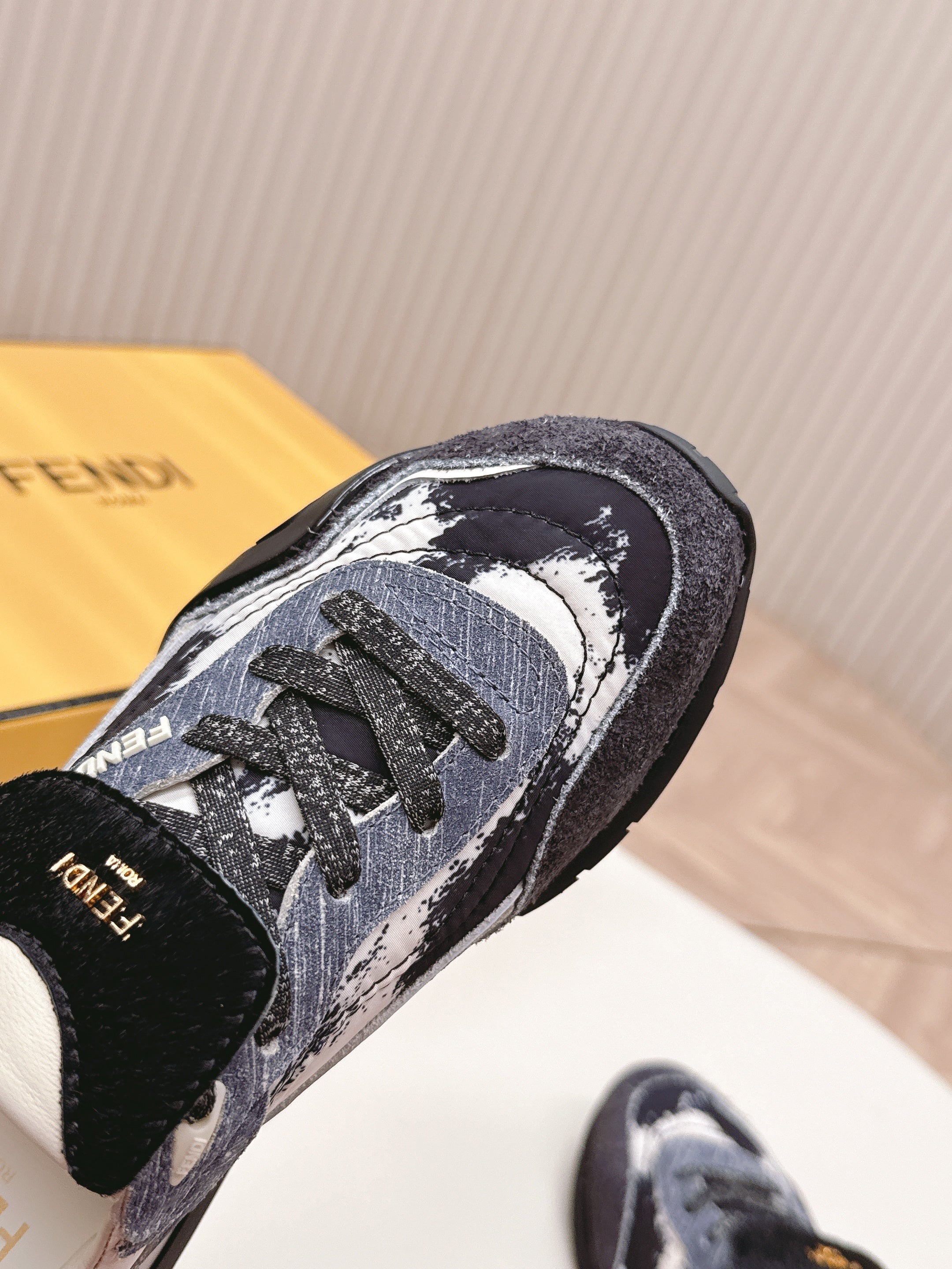 FENDI 25S CORTEZ RETRO SNEAKERS IN DARK CHARCOAL PURPLE SUEDE AND FABRIC