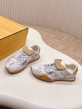 FENDI 25S CORTEZ RETRO SNEAKERS IN BEIGE WHITE SUEDE AND FABRIC