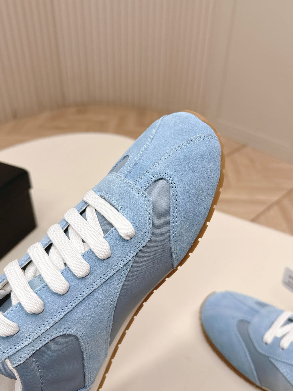 PRADA 26S CLASSIC SNEAKERS IN SKY BLUE SUEDE AND NYLON