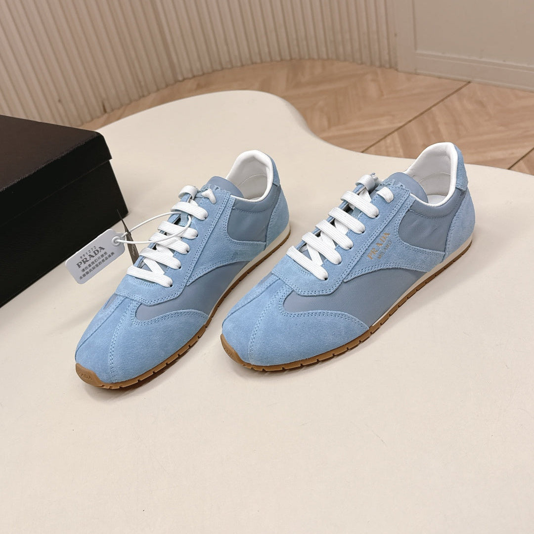 PRADA 26S CLASSIC SNEAKERS IN SKY BLUE SUEDE AND NYLON