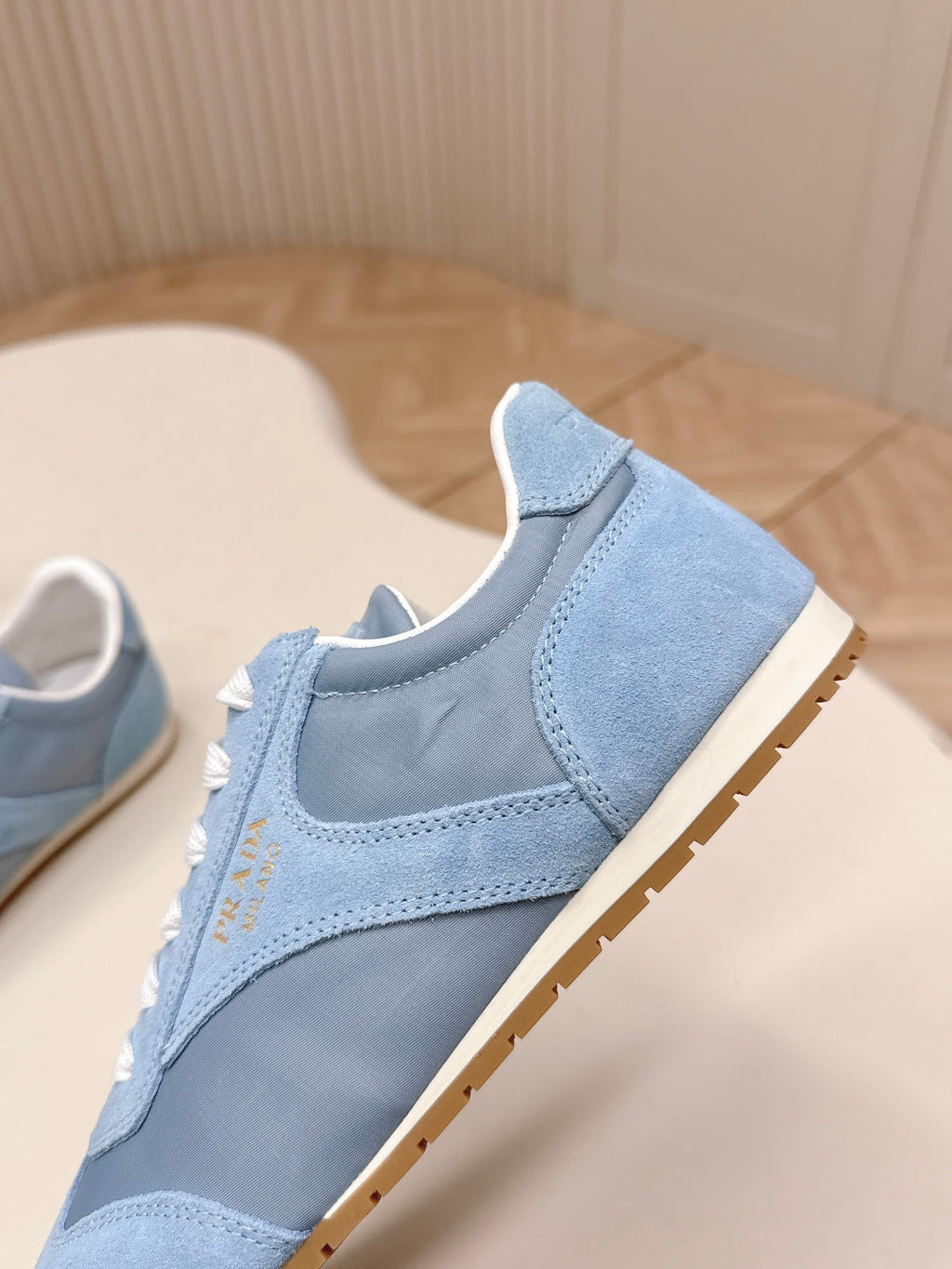 PRADA 26S CLASSIC SNEAKERS IN SKY BLUE SUEDE AND NYLON