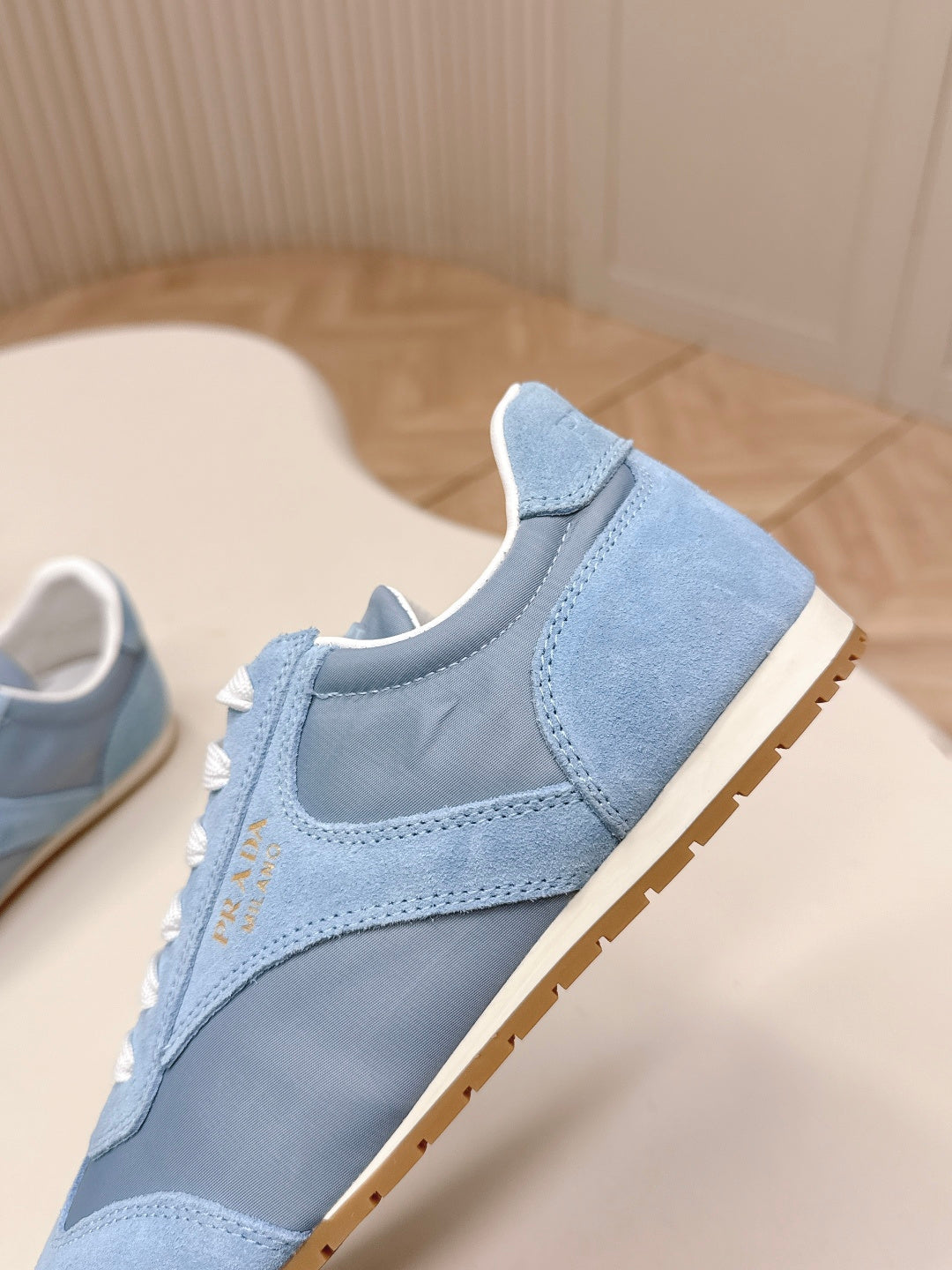 PRADA 26S CLASSIC SNEAKERS IN SKY BLUE SUEDE AND NYLON