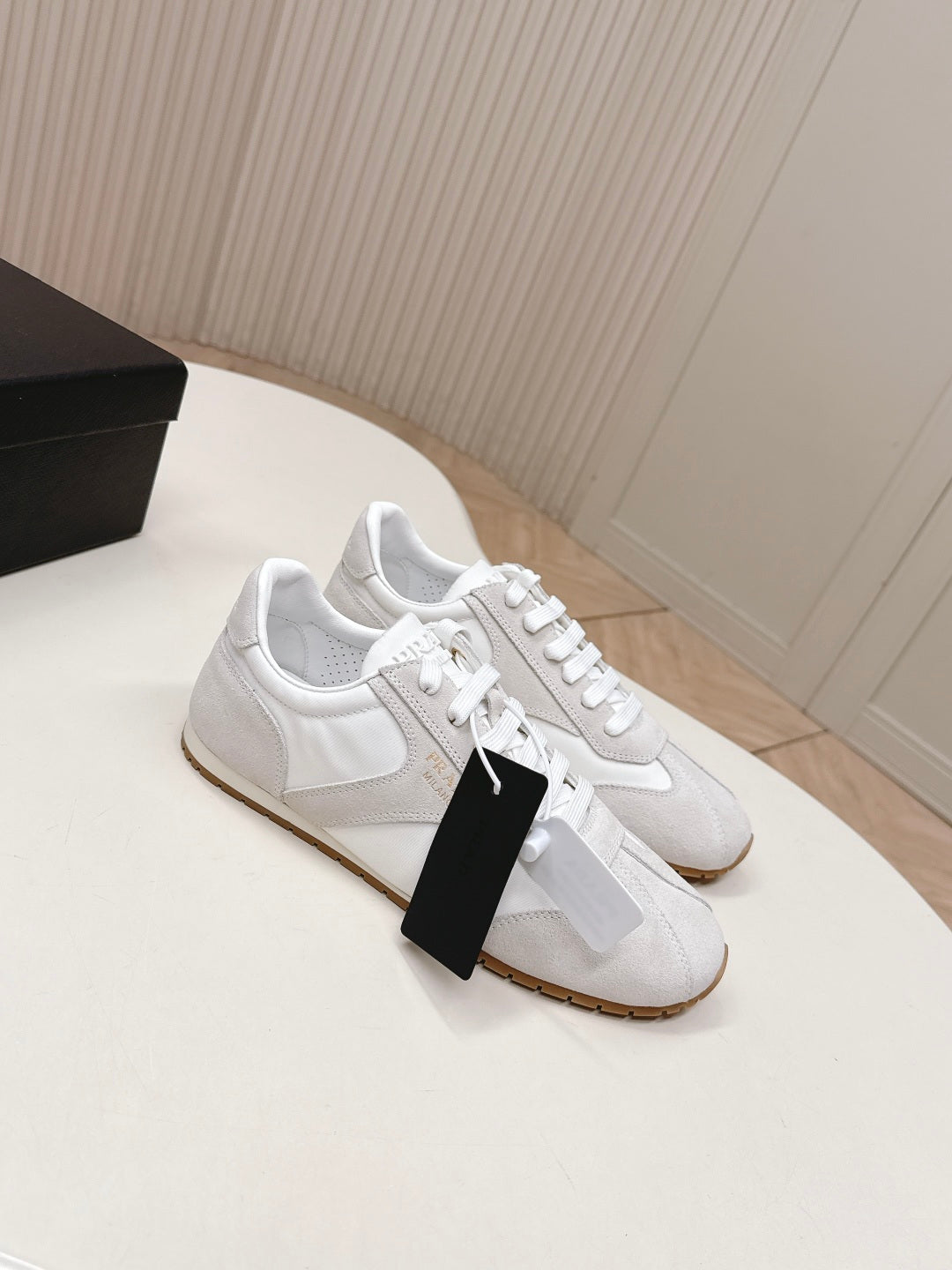 PRADA 26S CLASSIC SNEAKERS IN WHITE SUEDE AND NYLON
