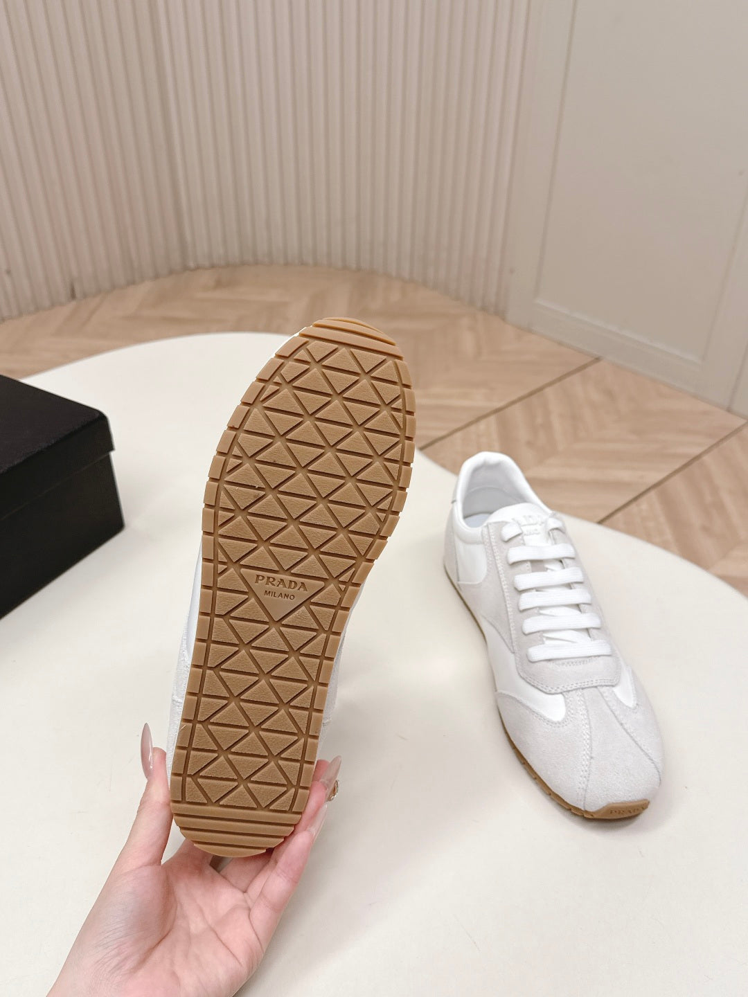 PRADA 26S CLASSIC SNEAKERS IN WHITE SUEDE AND NYLON