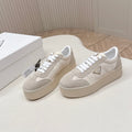 PRADA 26S PLATFORM SNEAKERS 50MM IN CREAM WHITE NYLON AND SUEDE