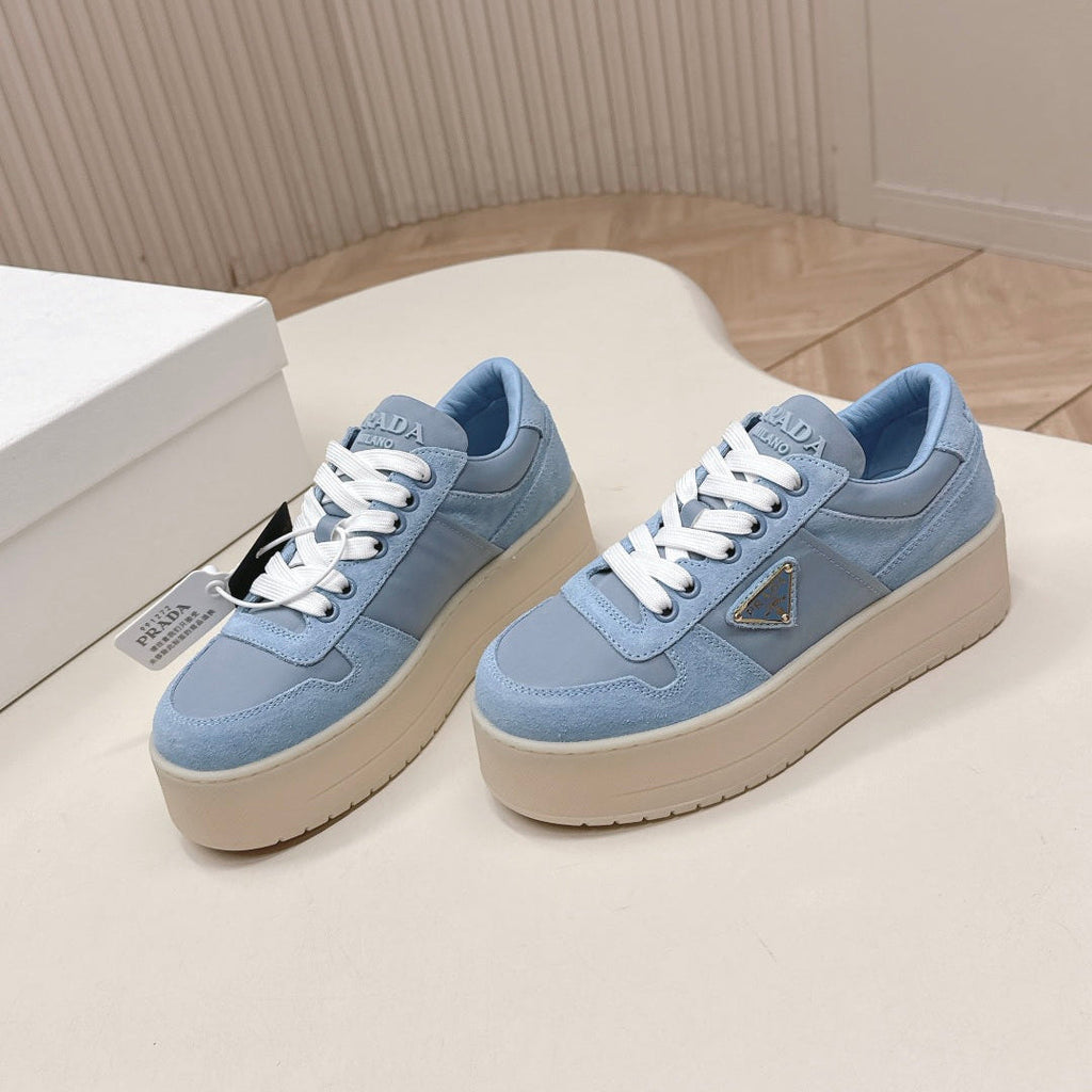 PRADA 26S PLATFORM SNEAKERS 50MM IN SKY BLUE SUEDE