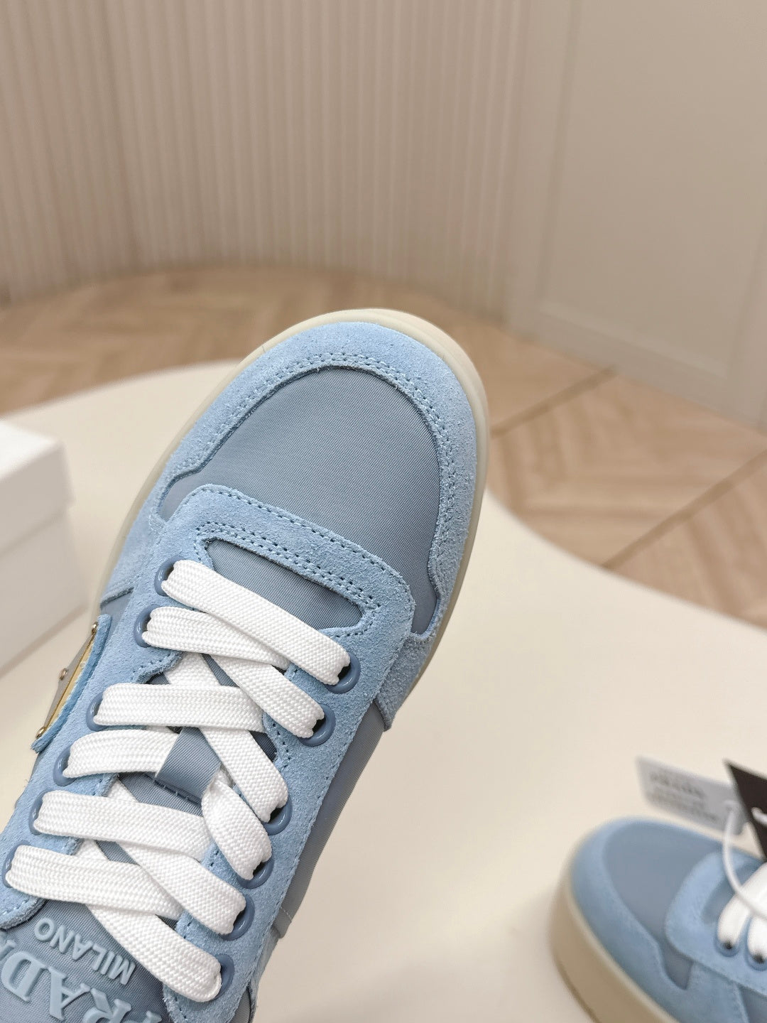 PRADA 26S PLATFORM SNEAKERS 50MM IN SKY BLUE SUEDE
