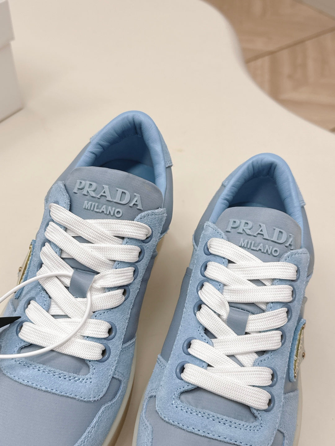 PRADA 26S PLATFORM SNEAKERS 50MM IN SKY BLUE SUEDE
