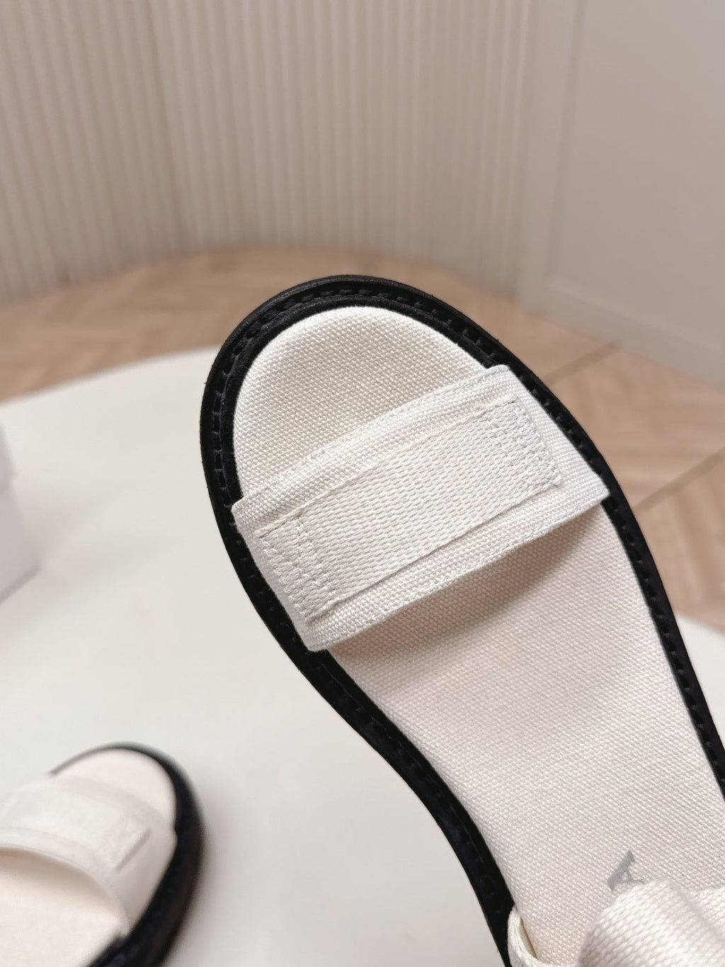 PRADA 26S SINGLE STRAP CHUNKY SOLE SANDALS IN WHITE CANVAS