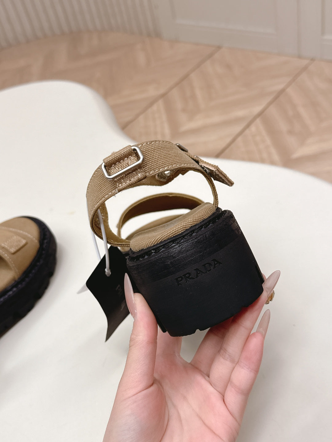 PRADA 26S SINGLE STRAP CHUNKY SOLE SANDALS IN BROWN CANVAS