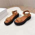 PRADA 26S SINGLE STRAP CHUNKY SOLE SANDALS IN CARAMEL BROWN CANVAS
