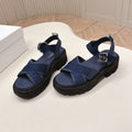 PRADA 26S CROSS STRAP CHUNKY SOLE SANDALS IN NAVY BLUE CANVAS