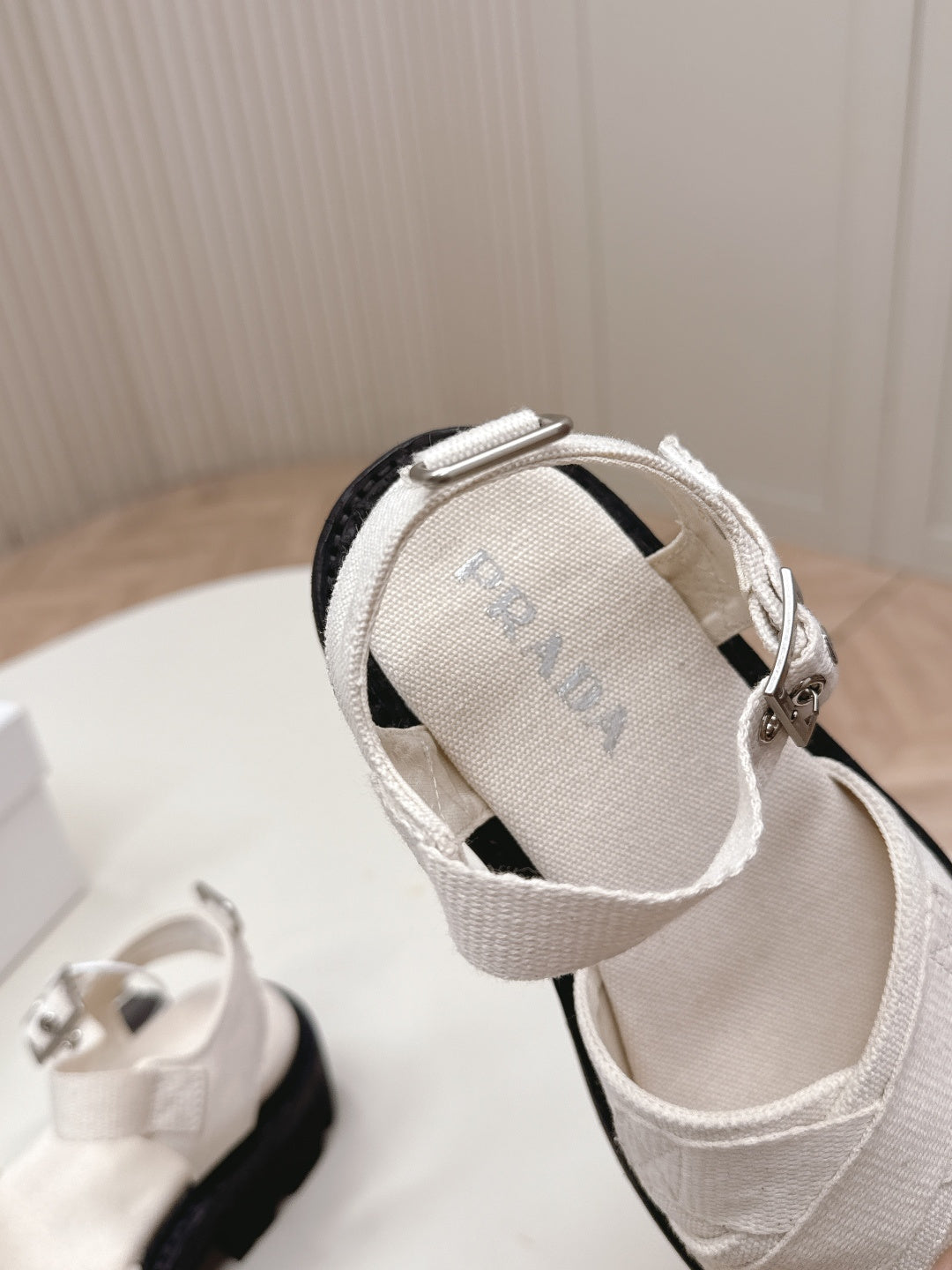 PRADA 26S CROSS STRAP CHUNKY SOLE SANDALS IN WHITE CANVAS