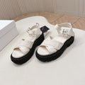 PRADA 26S CROSS STRAP CHUNKY SOLE SANDALS IN WHITE CANVAS
