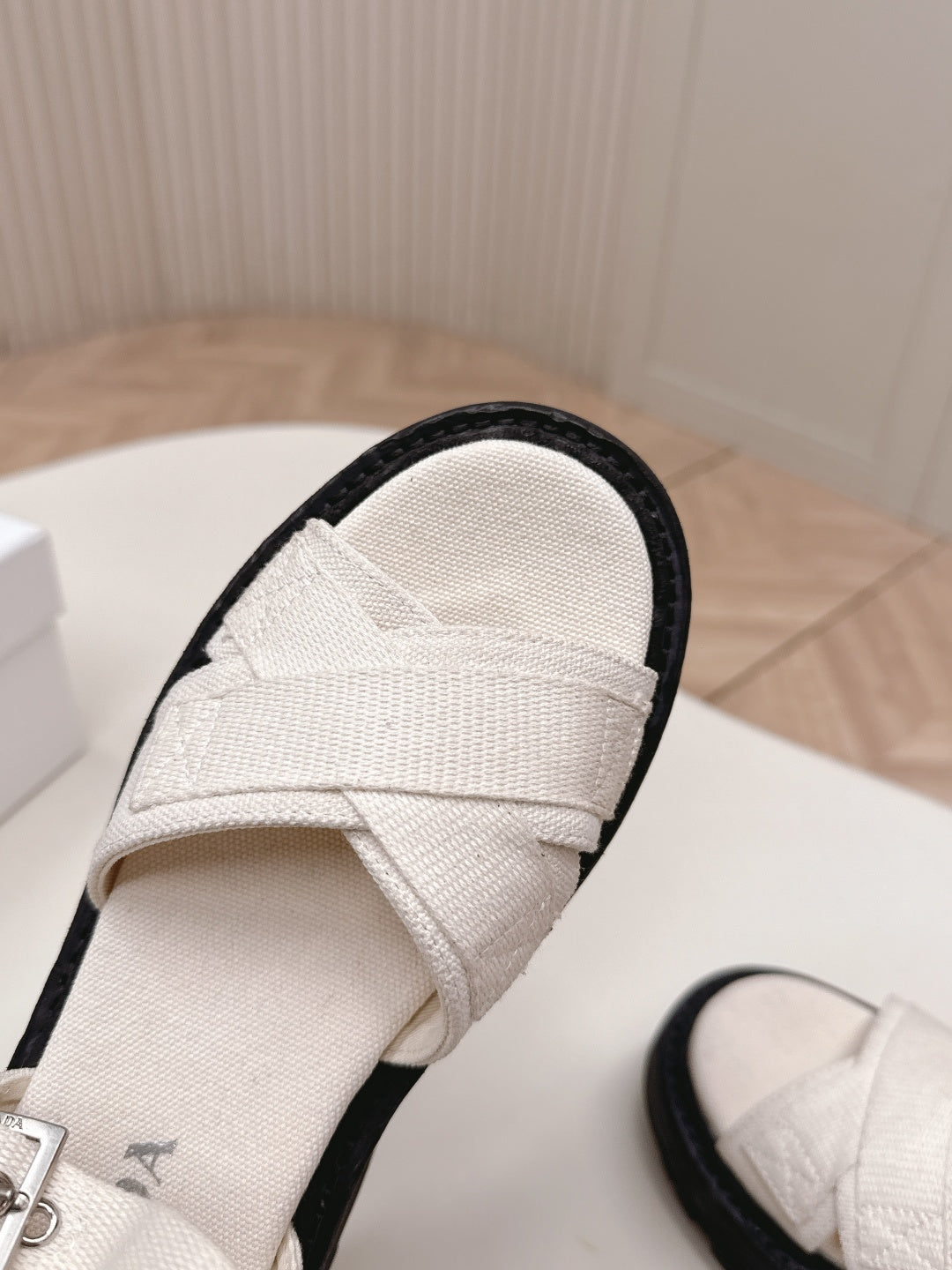 PRADA 26S CROSS STRAP CHUNKY SOLE SANDALS IN WHITE CANVAS