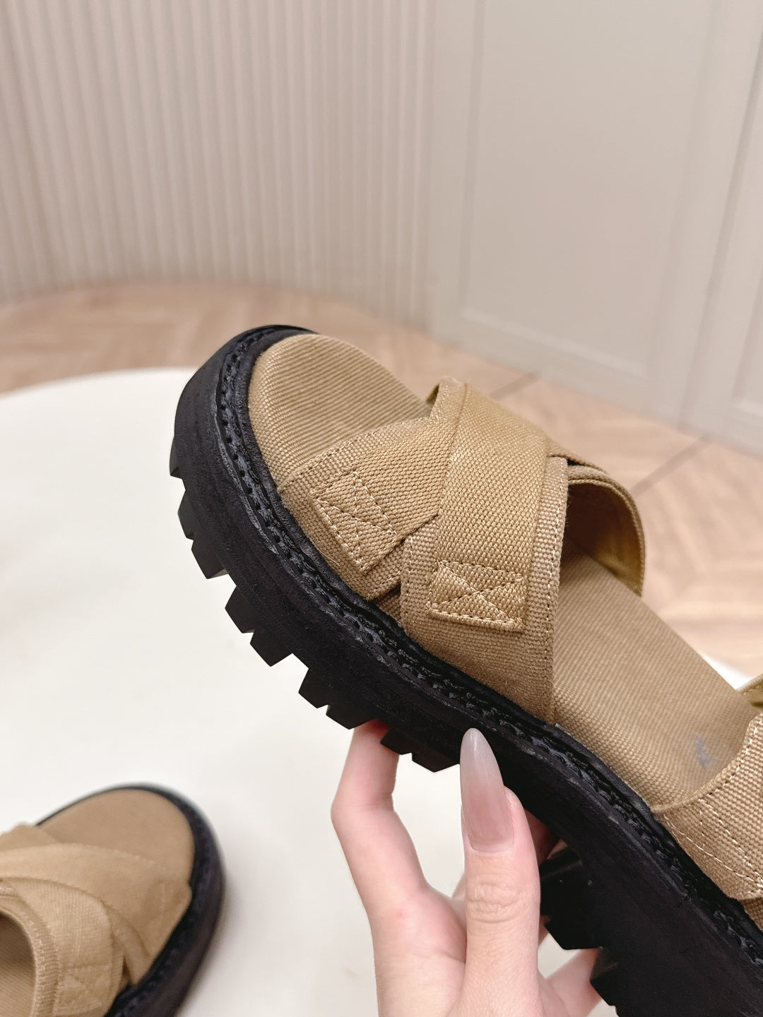 PRADA 26S CROSS STRAP CHUNKY SOLE SANDALS IN BROWN CANVAS