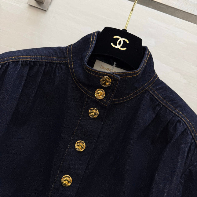 ZIMMERMANN 26S STAND COLLAR DENIM SHIRT STYLE 41