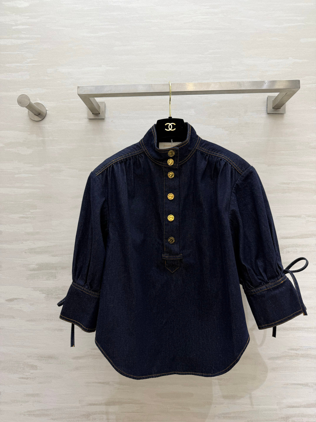 ZIMMERMANN 26S STAND COLLAR DENIM SHIRT STYLE 41